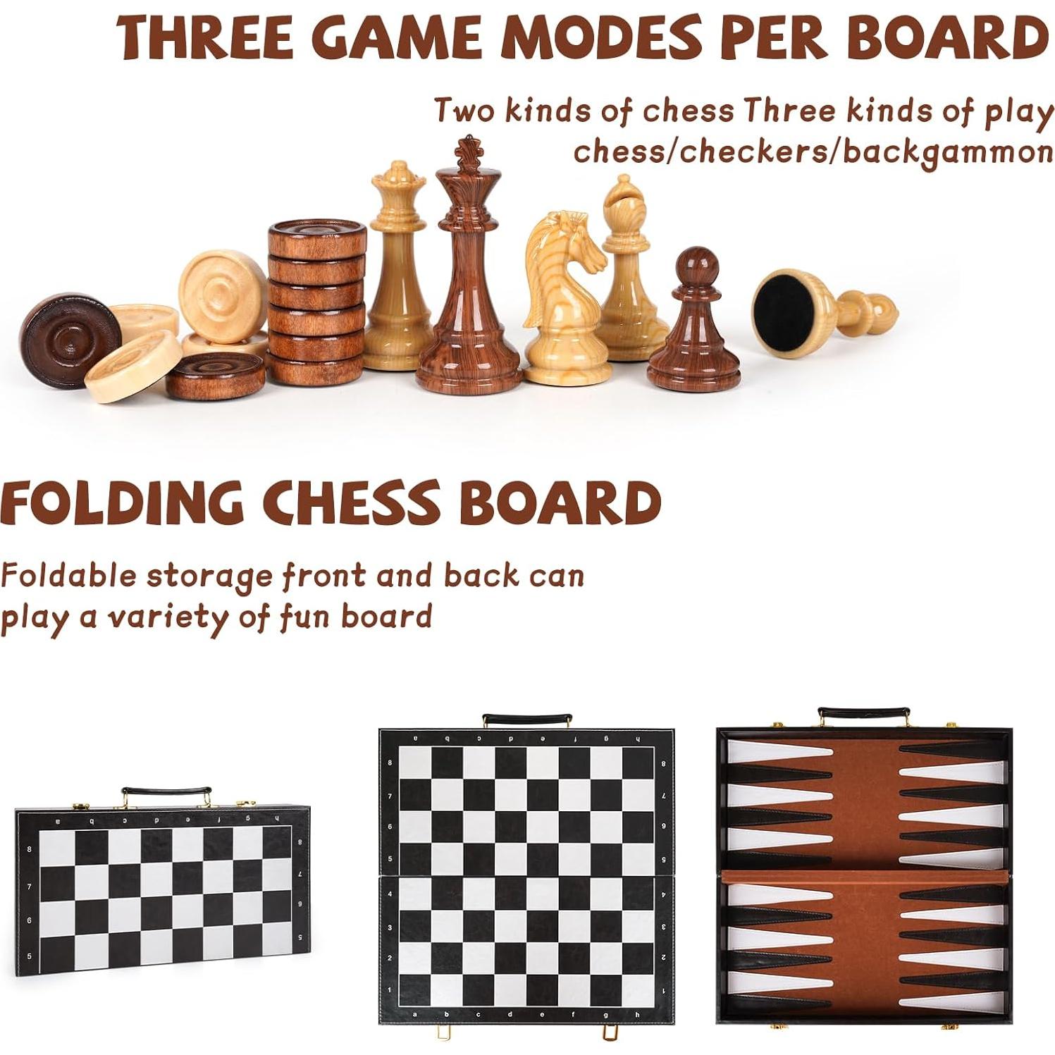 Juego de Mesa 3-en-1 Ajedrez Damas Backgammon Agirlgle