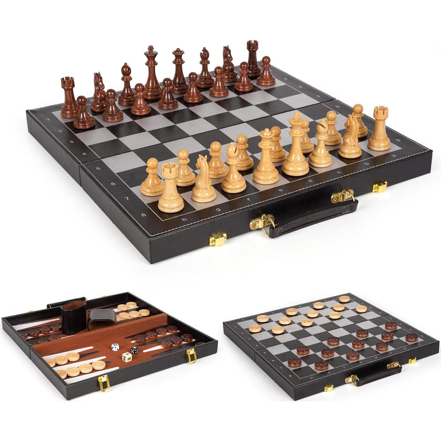 Juego de Mesa 3-en-1 Ajedrez Damas Backgammon Agirlgle