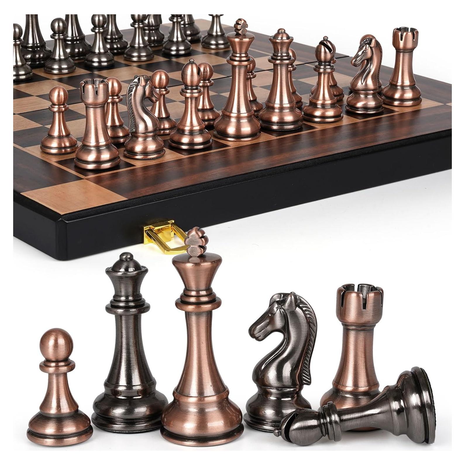 Juego de Ajedrez de Madera Plegable Agirlgle 38x19cm con Piezas de Metal