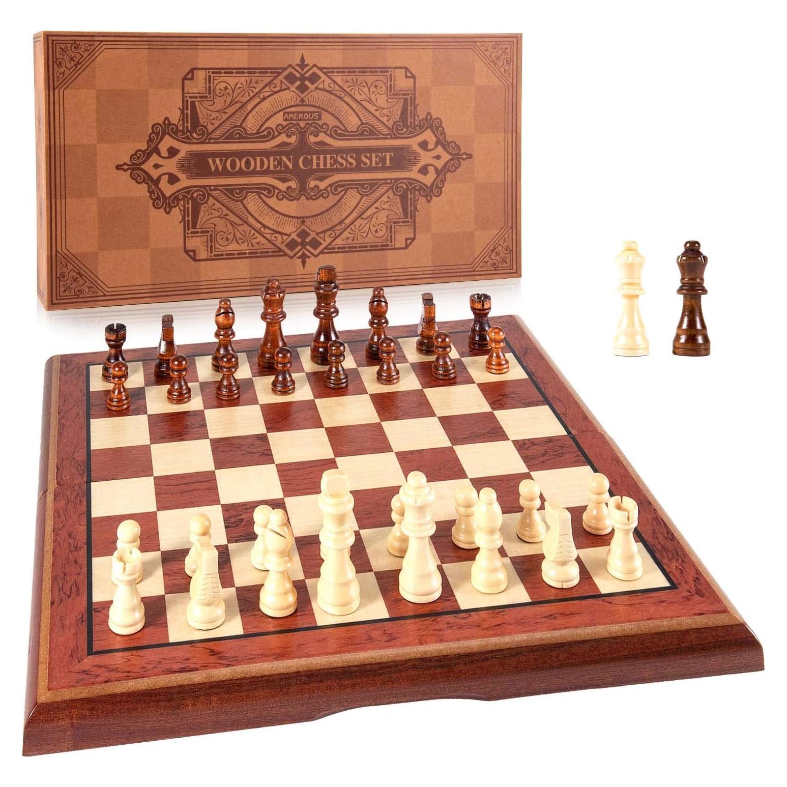 Juego de Ajedrez Magnético de Madera AMEROUS 38.1 cm Plegable