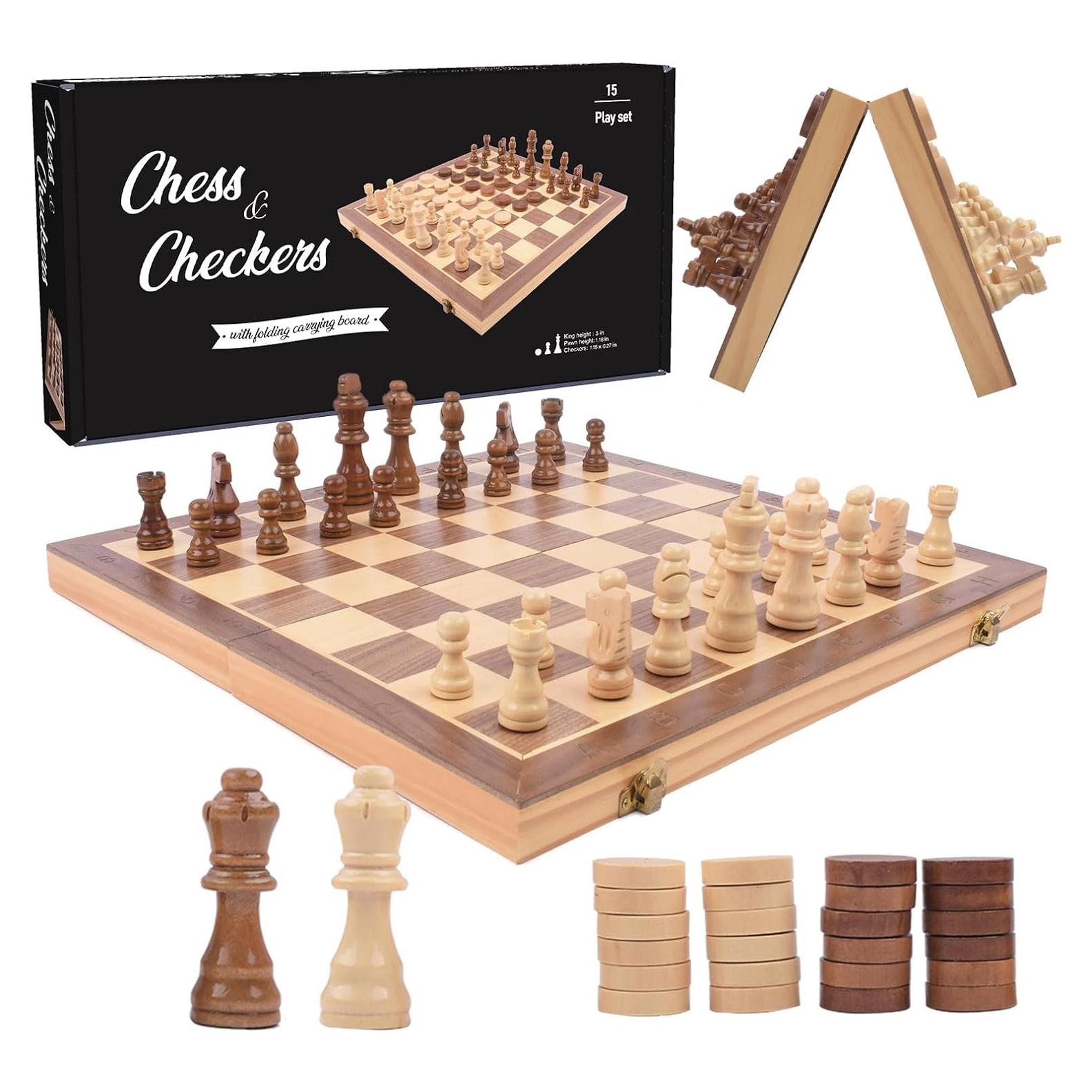 Juego de Ajedrez y Damas Magnético KODMIS 2 en 1 Madera 38.1 cm