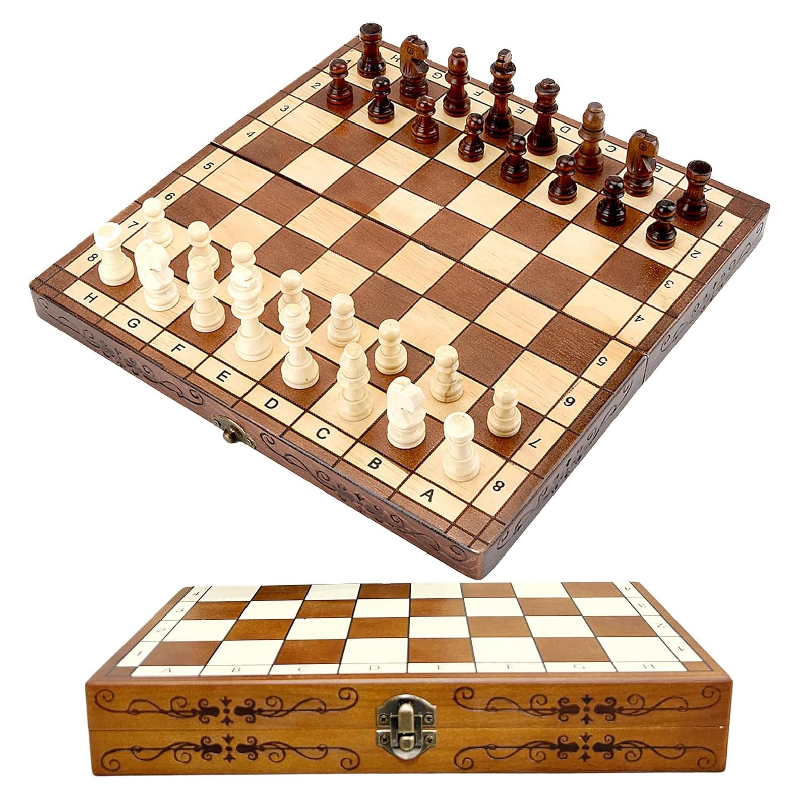 Juego de Ajedrez Plegable de Madera Syrace 30x30 cm Hecho a Mano