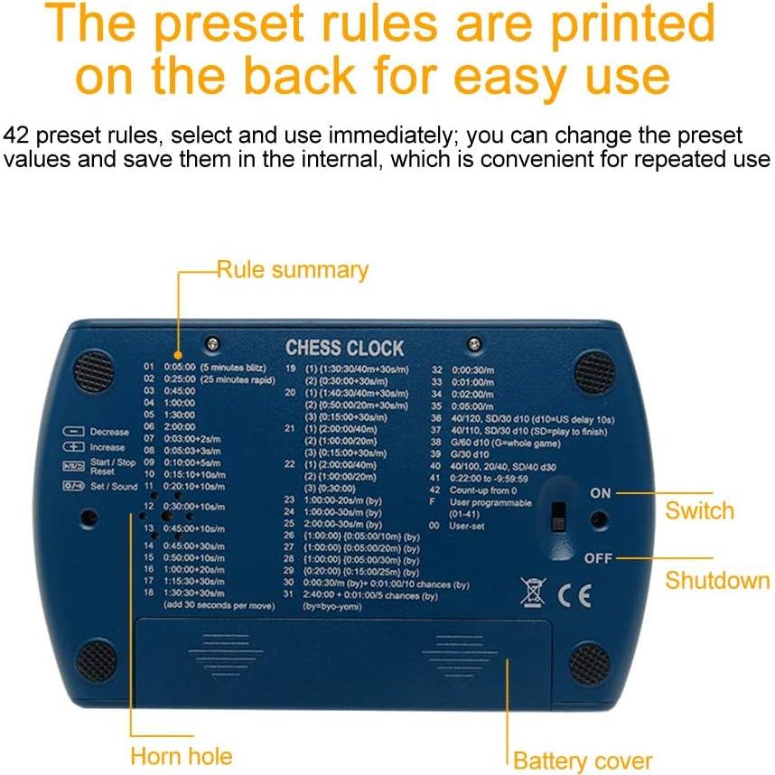 Reloj de Ajedrez Digital RVXlRDN Azul Portátil 42 Reglas