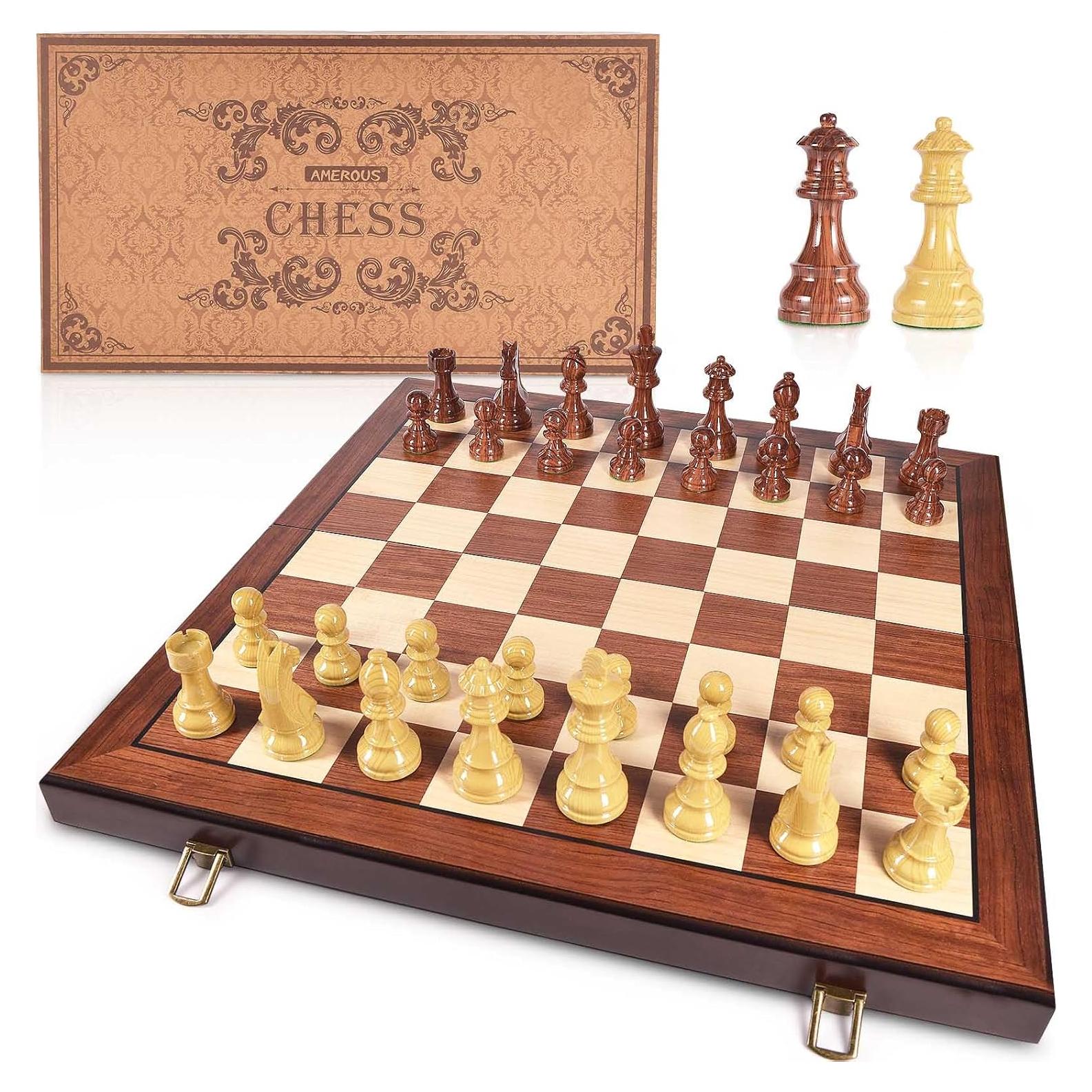 Juego de Ajedrez Plegable AMEROUS 20'' Madera con Piezas Pesadas