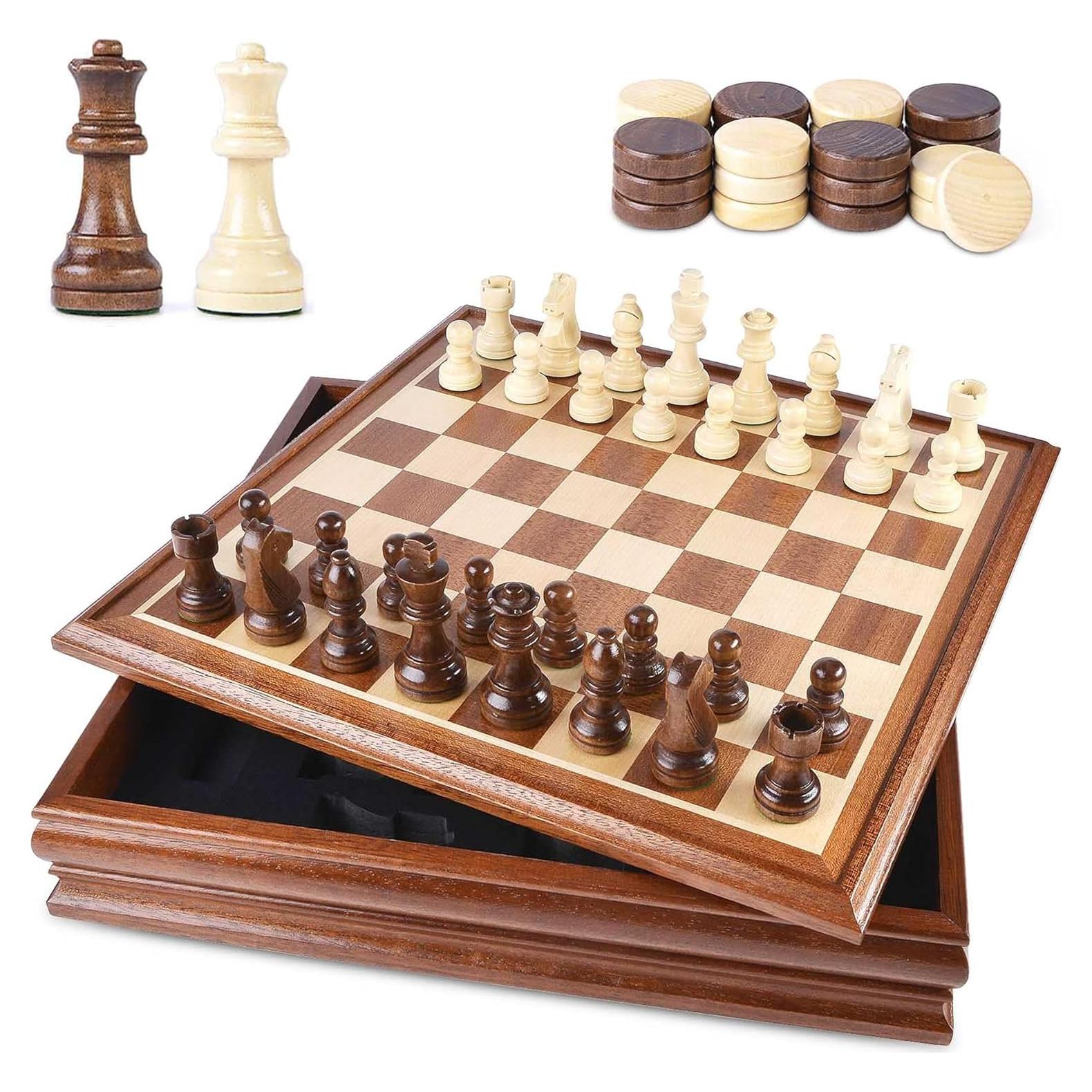 Juego de Ajedrez y Damas VAMSLOVE Madera Deluxe 38.1 cm