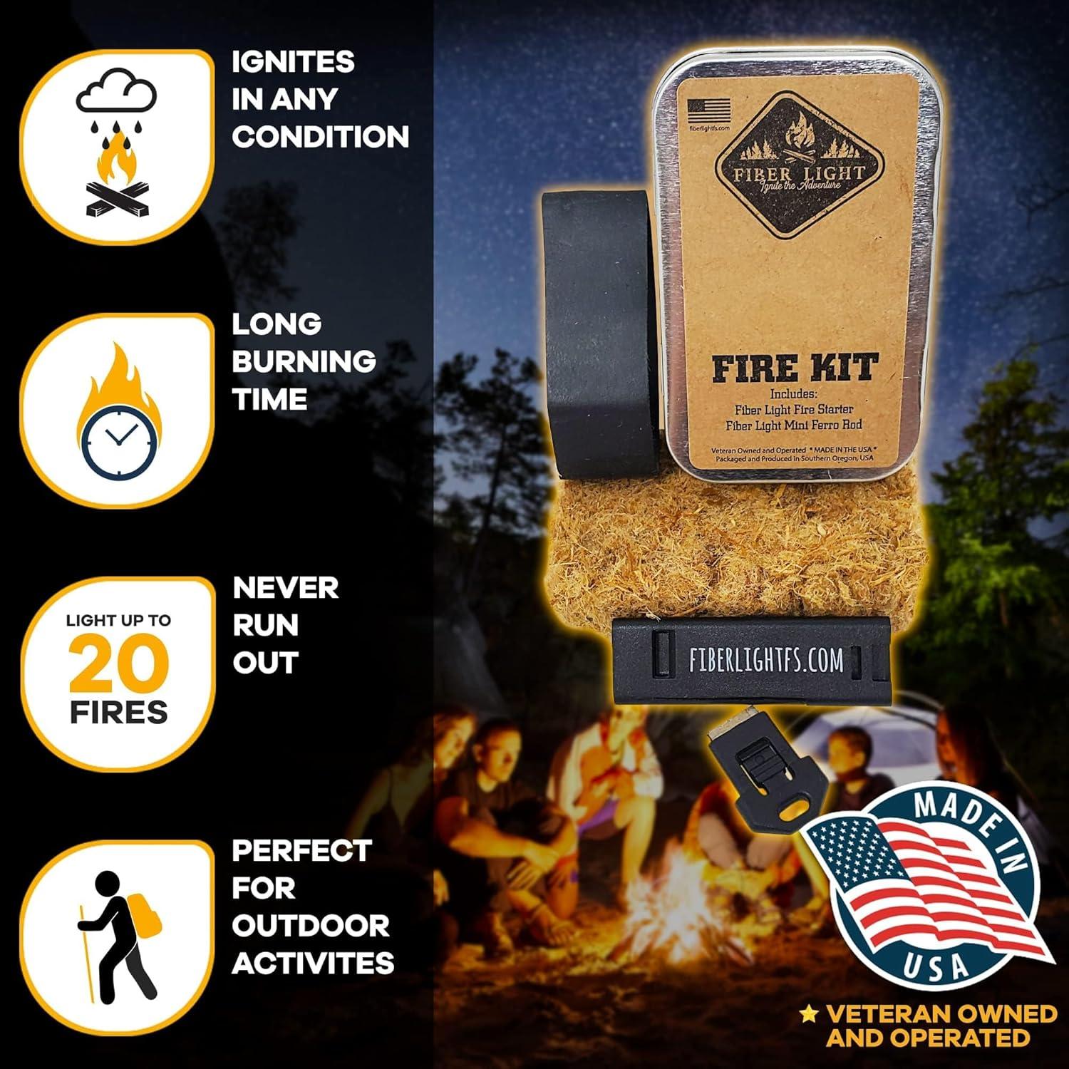 Kit de Fuego Fiber Light Mini - Iniciador de Madera y Varilla Ferro