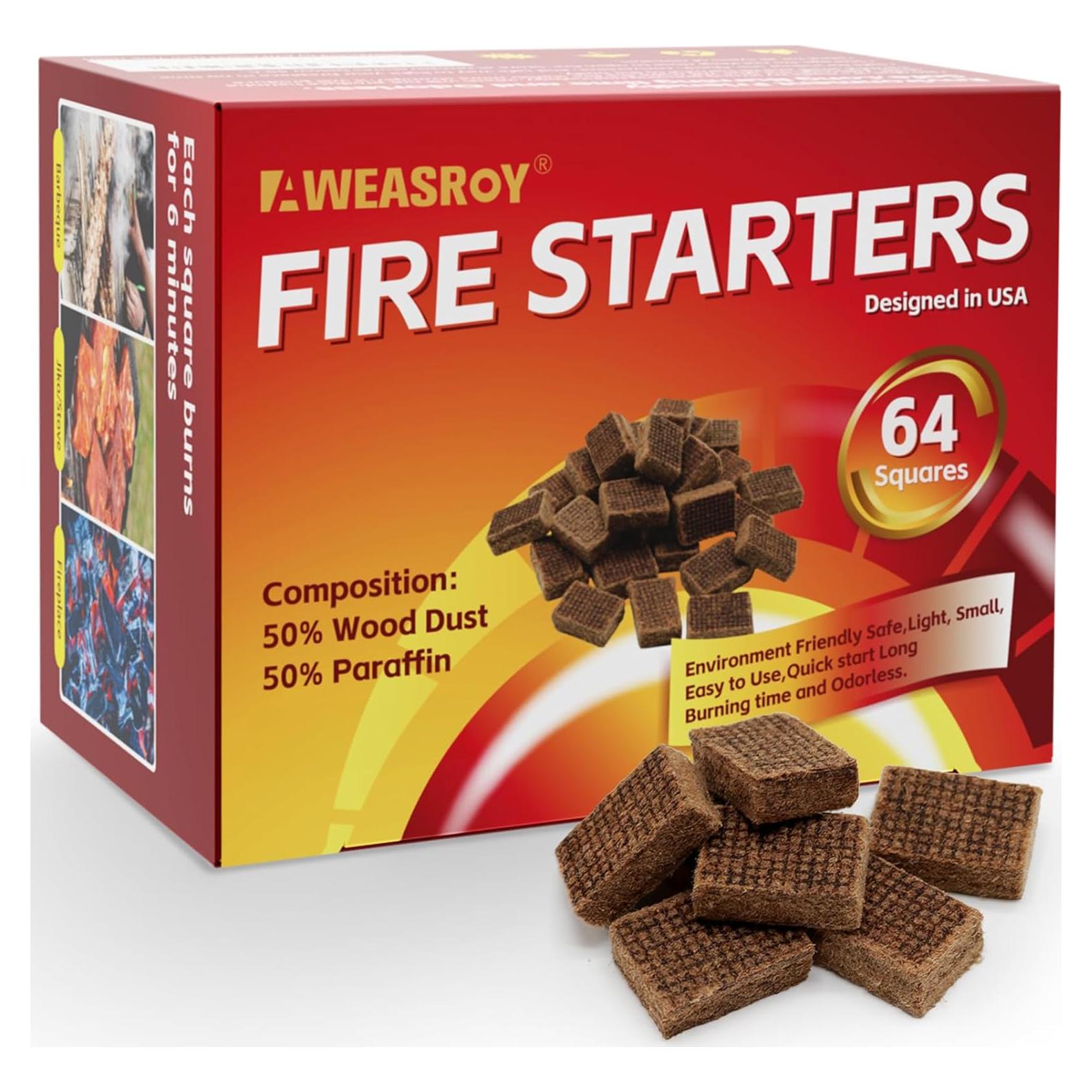 Iniciadores de Fuego AWEASROY 64 Unidades para BBQ y Camping