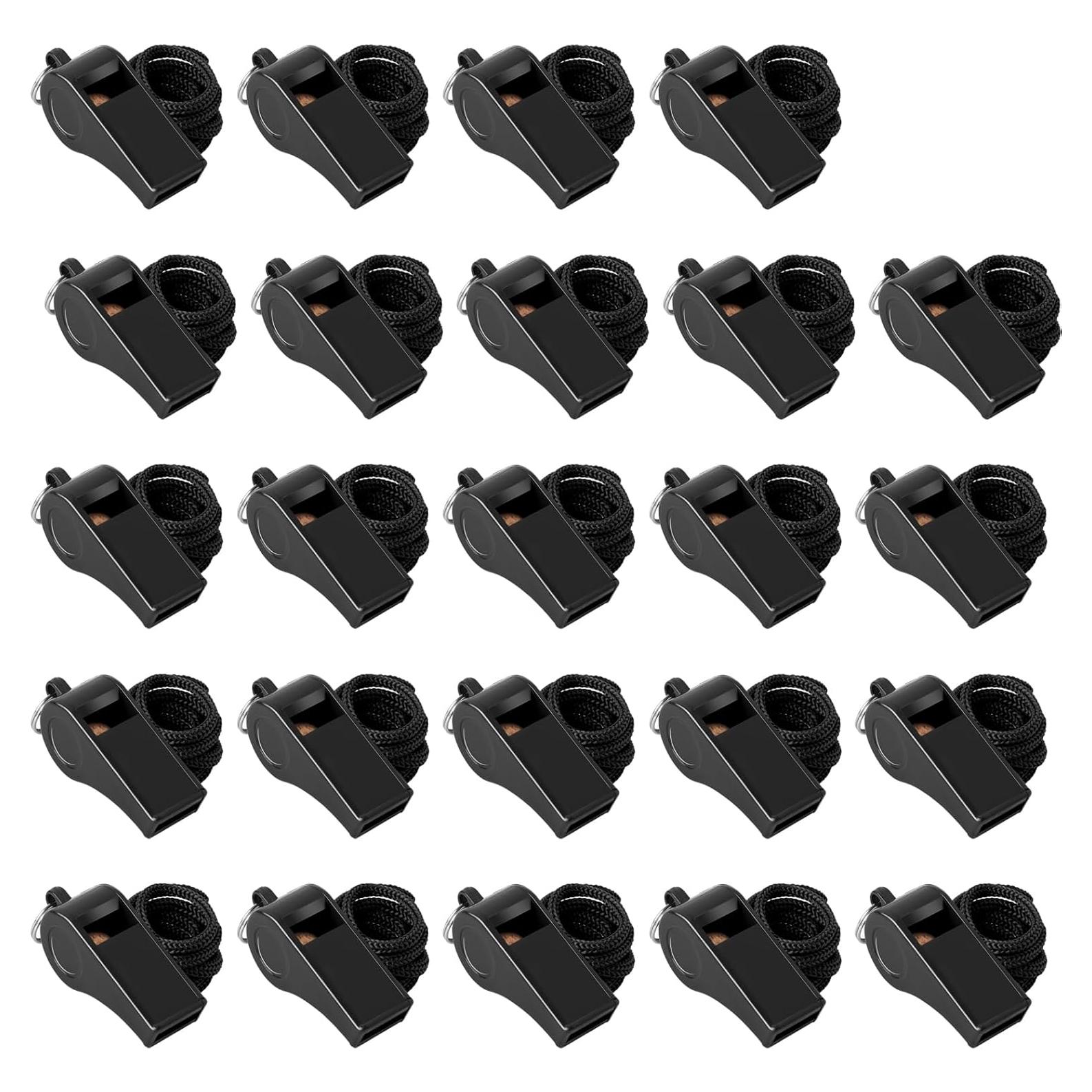 Paquete de 24 Silbatos Negros Seakii 120dB con Cuerdas