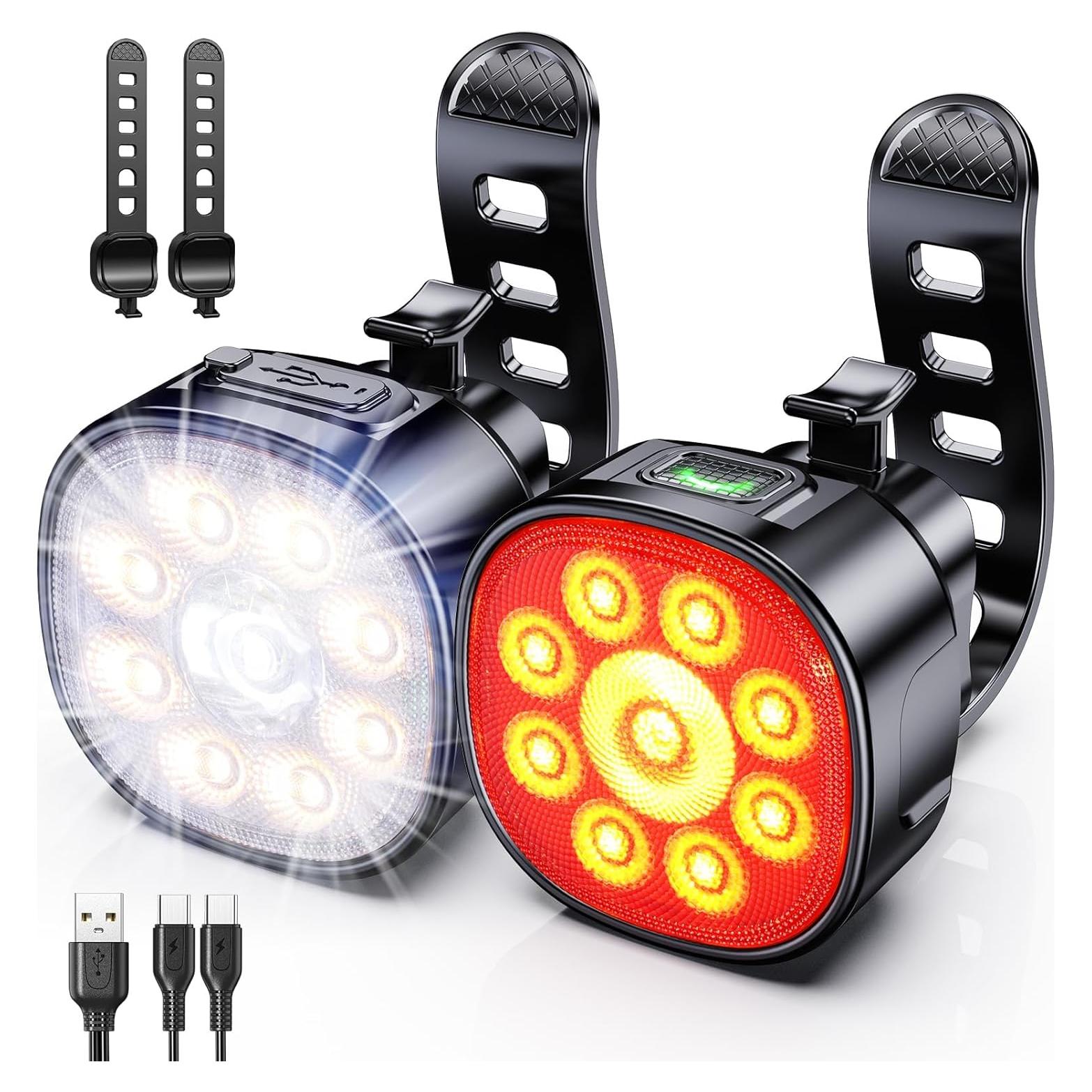 Luces de Bicicleta Cuvccn Q9 Recargables USB IP65 8+7 Modos