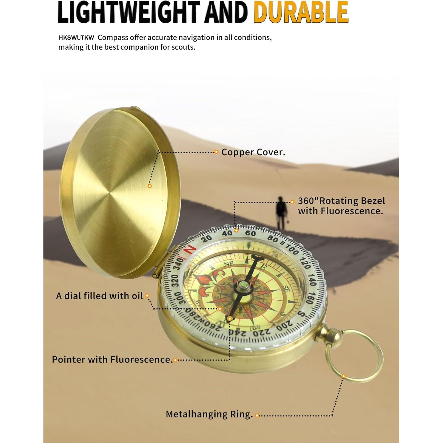 Brújula de Llave Dorada HKSWUTKW de Bronce Impermeable