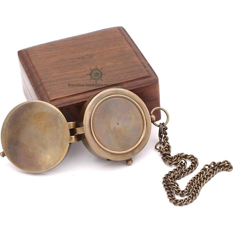 Brújula de Latón Antiguo Roorkee con Caja de Madera Rosa