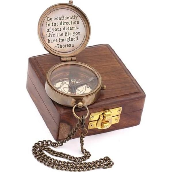 Brújula de Latón Antiguo Roorkee con Caja de Madera Rosa