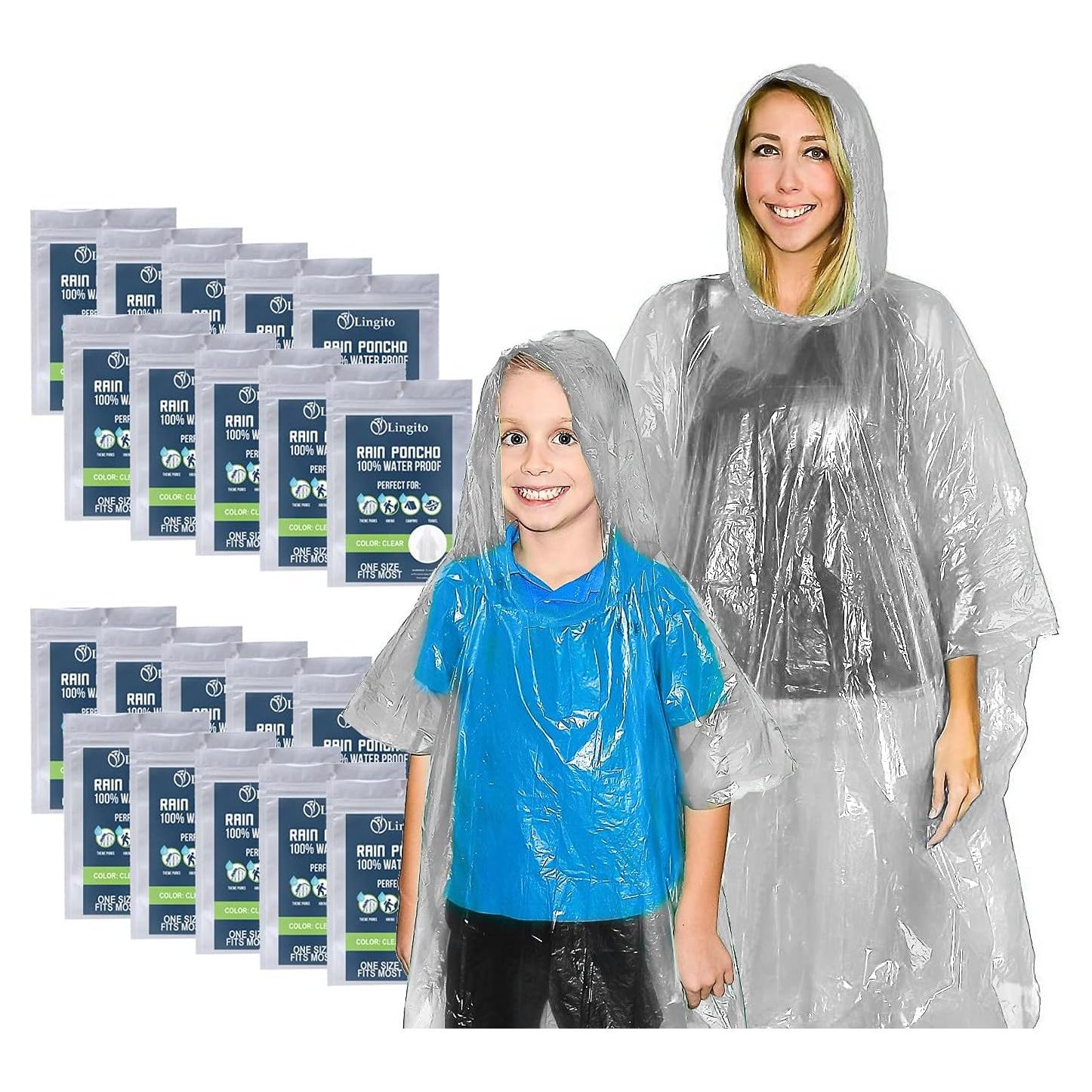 Ponchos de Lluvia Lingito 20 Paquete Transparentes para Familia