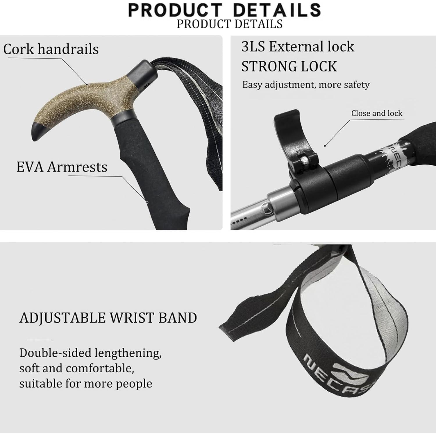 Bastón Plegable Ajustable Genérico para Senderismo Negro