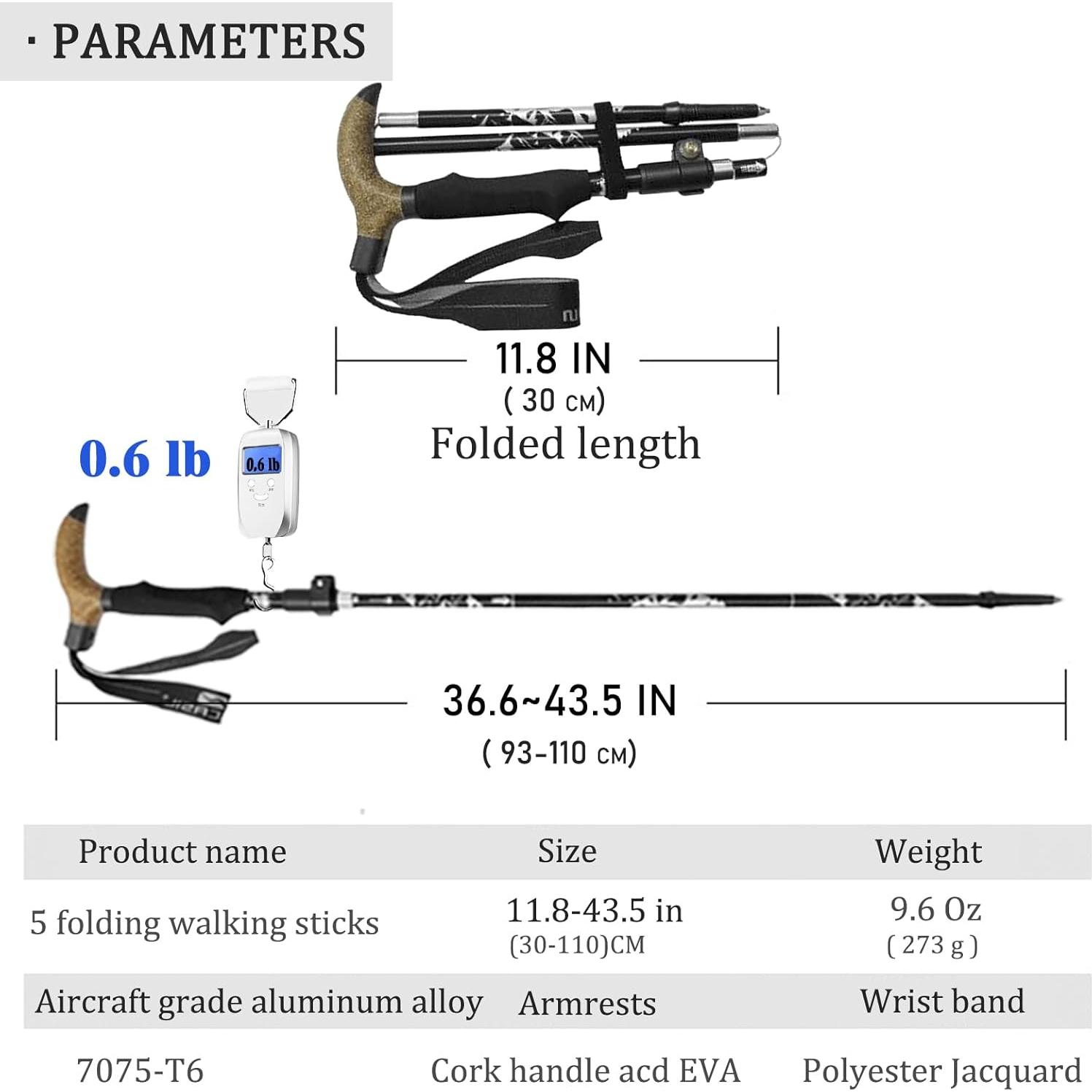 Bastón Plegable Ajustable Genérico para Senderismo Negro