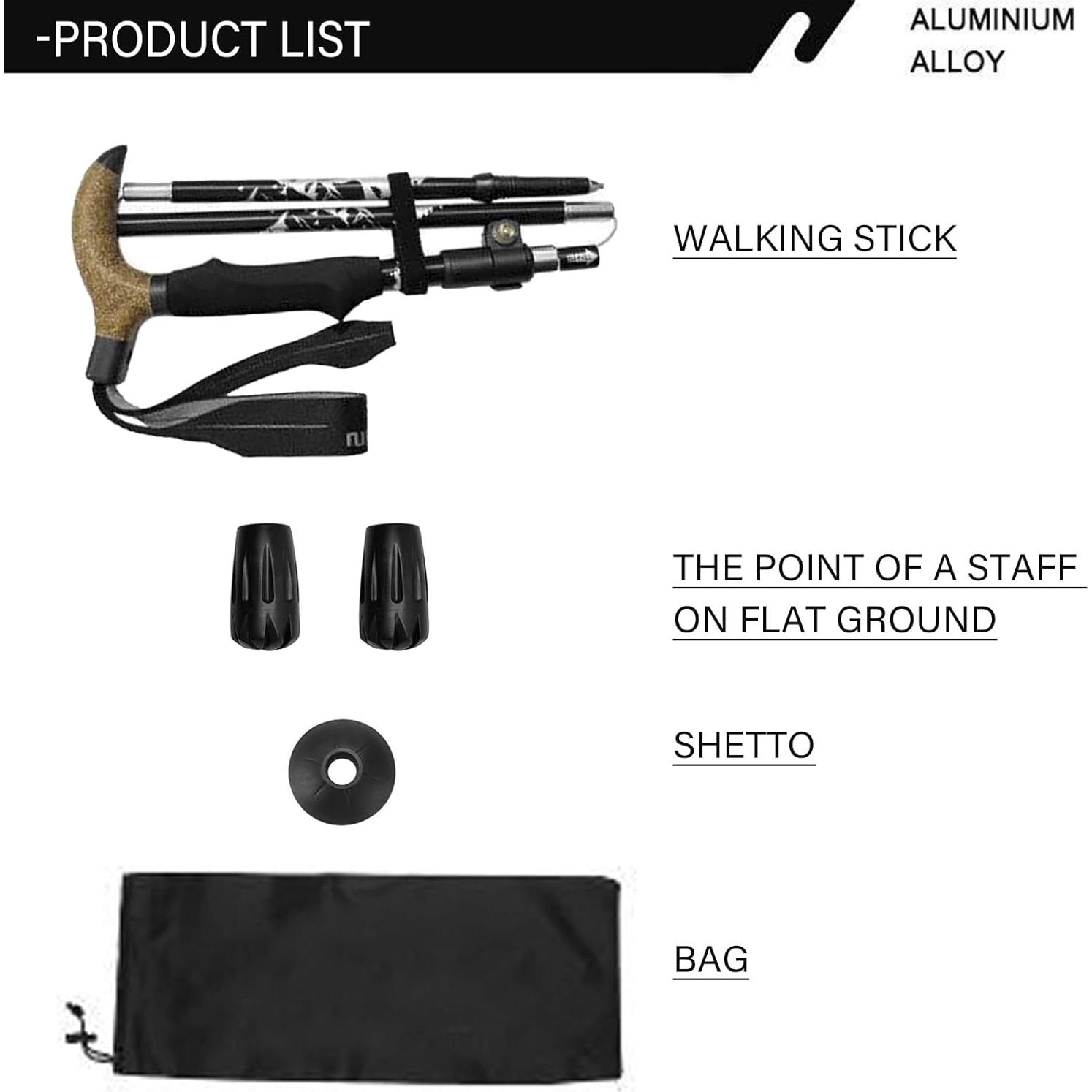 Bastón Plegable Ajustable Genérico para Senderismo Negro