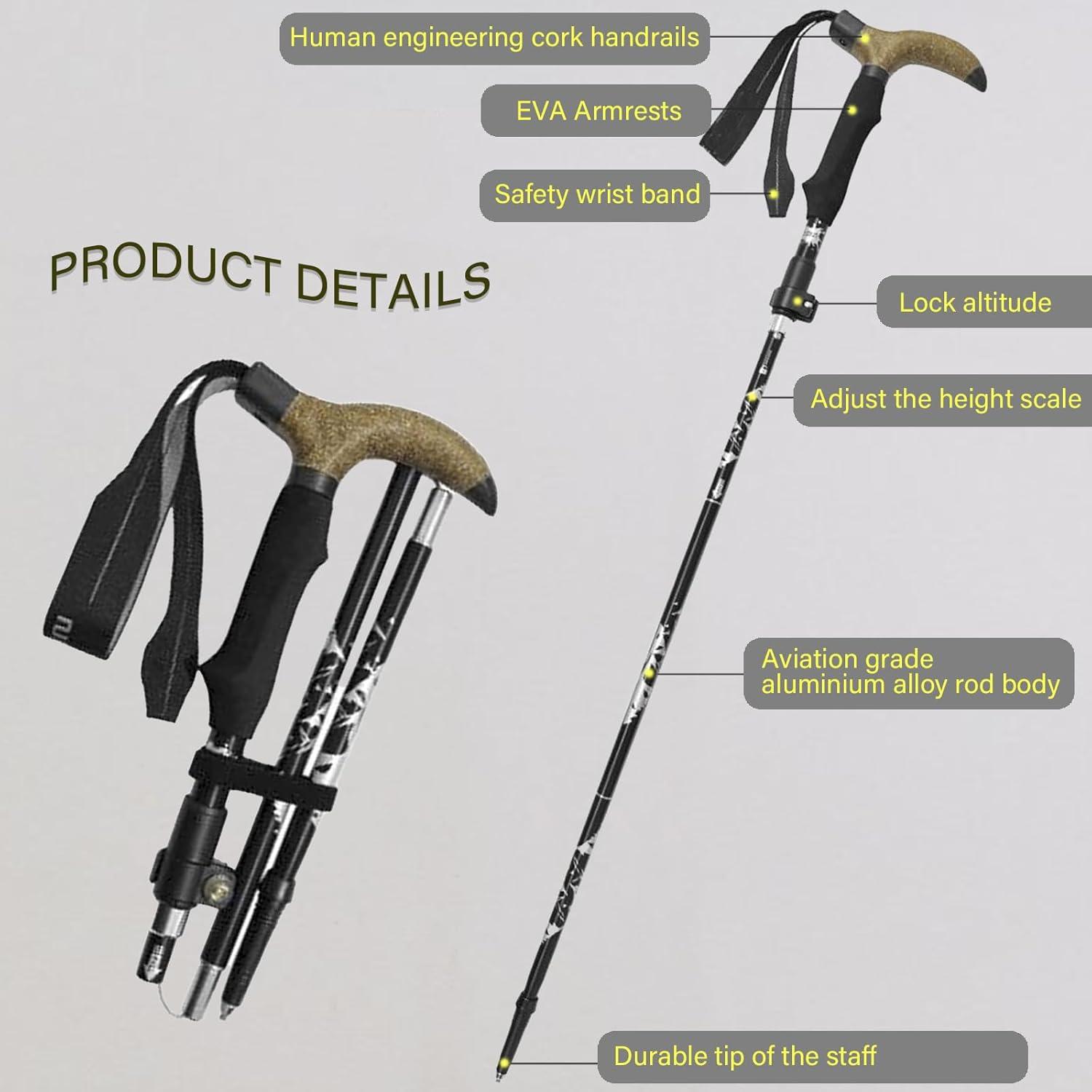 Bastón Plegable Ajustable Genérico para Senderismo Negro