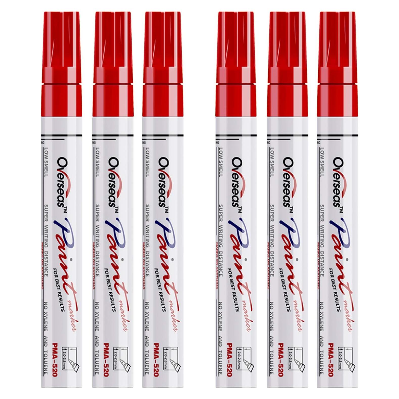 Marcadores de Pintura Permanente Roja Overseas - Paquete de 6