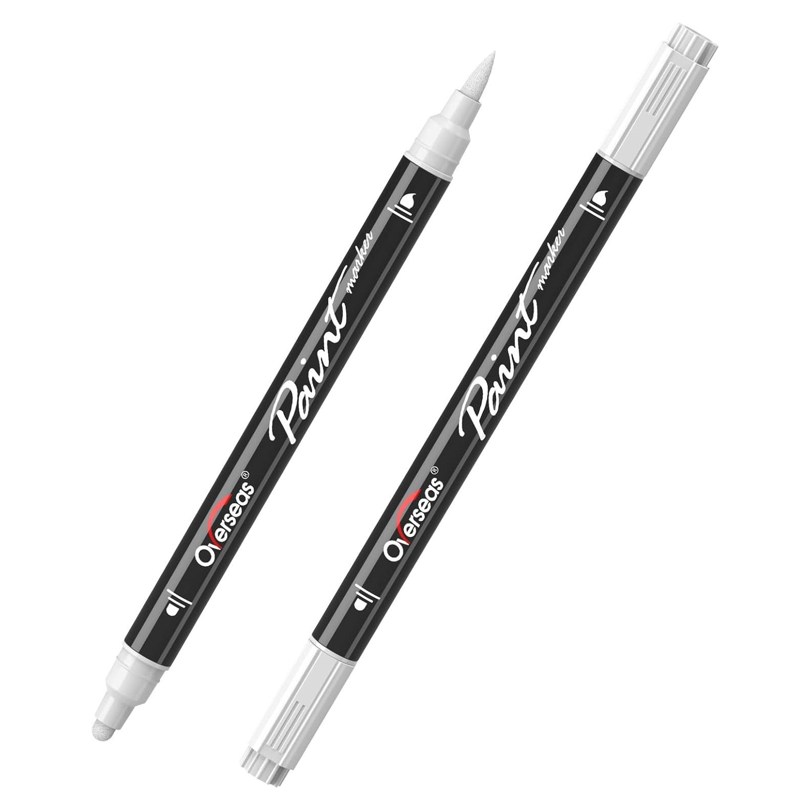 Marcadores Acrílicos Doble Punta Overseas, 2 Unidades, Blanco