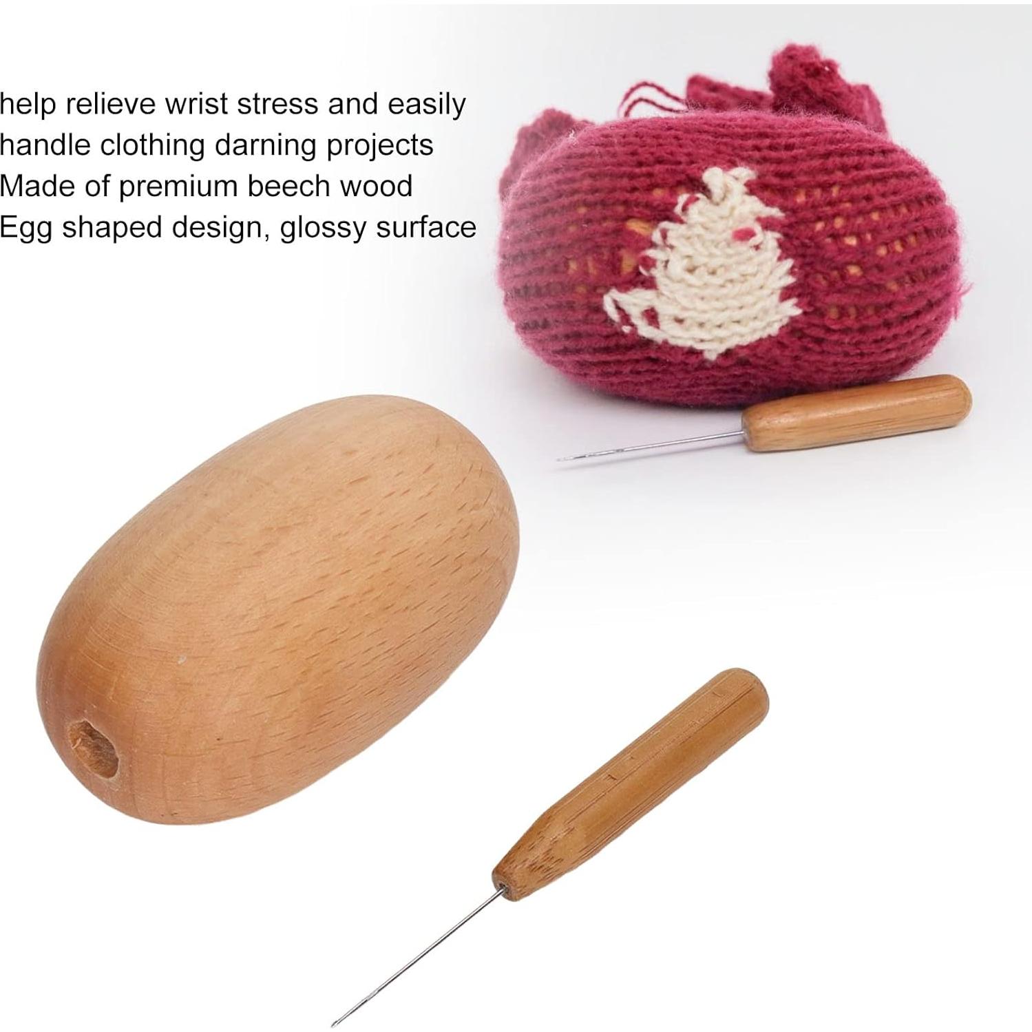 Huevo de Remendar de Madera Haya con Aguja para Costura