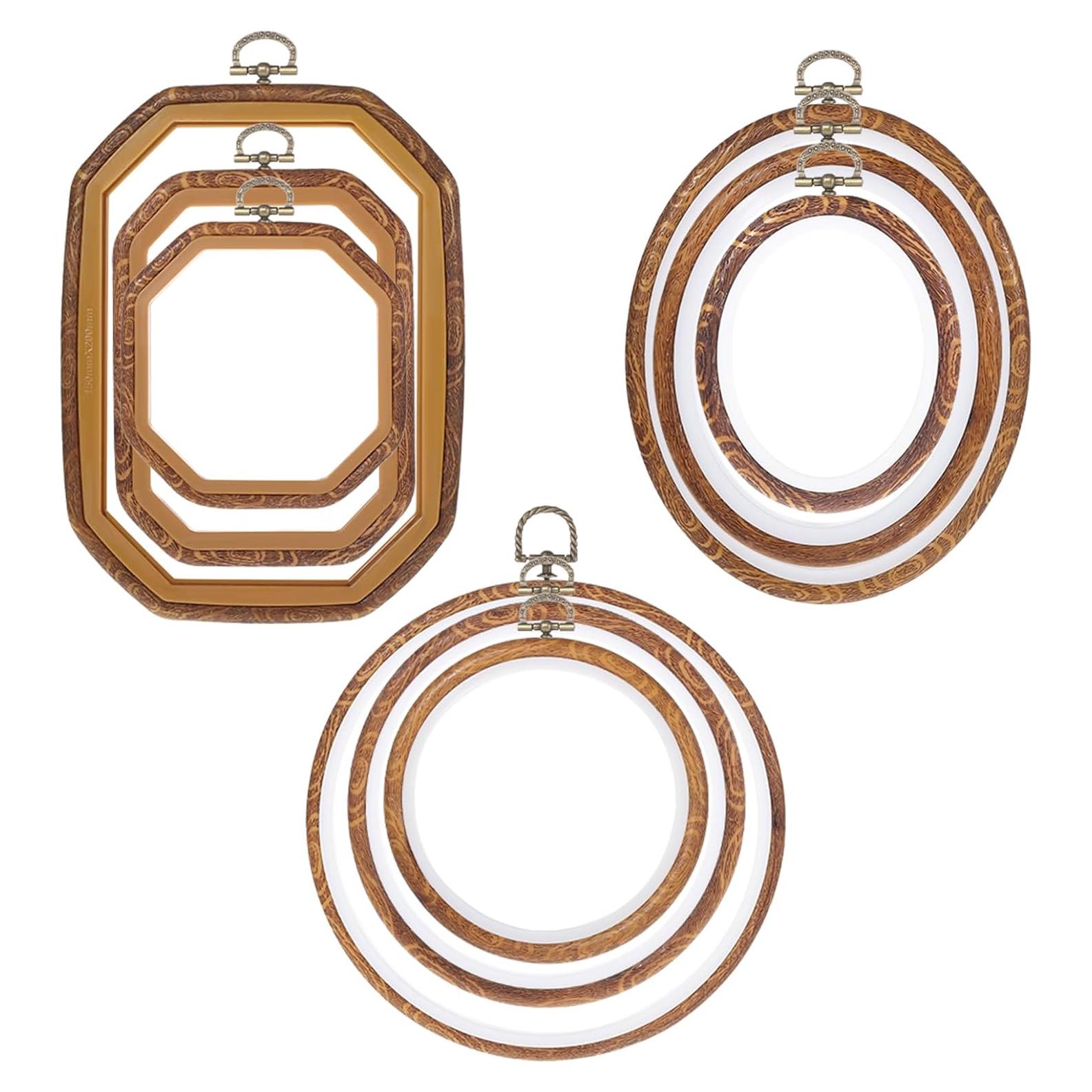 9 Aros de Bordado Imitación Madera Josojoou - Varios Tamaños