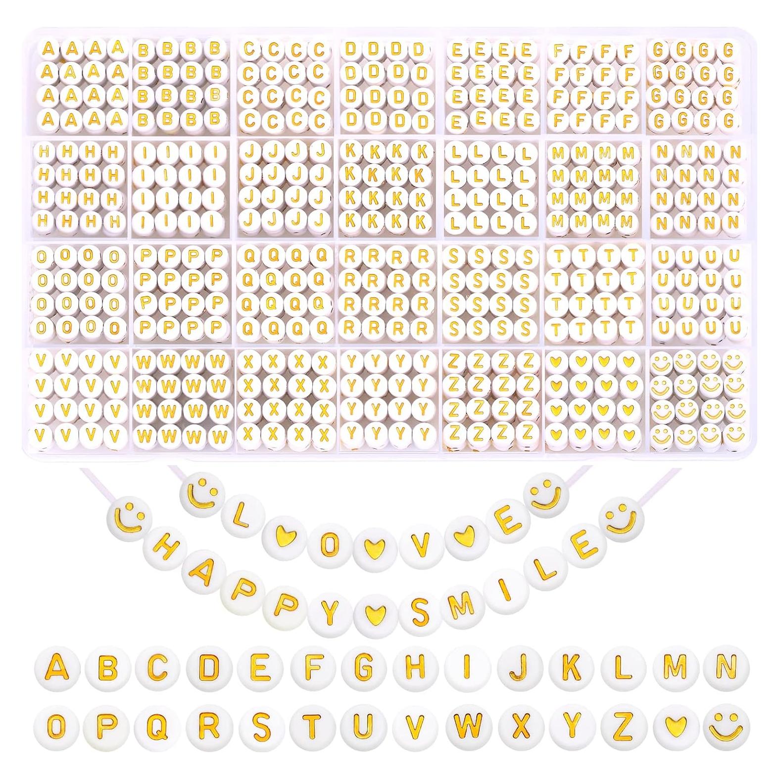 XIMISHOP 1400pcs Cuentas Letras Doradas Acrílicas 4x7mm
