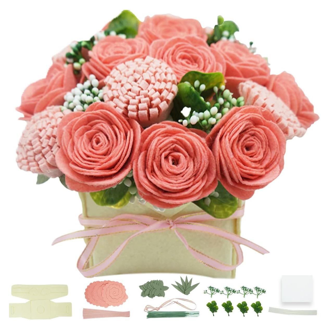 Kit de Artesanía de Flores de Fieltro BAZIMA ALICE - Ramo Rosas y Claveles