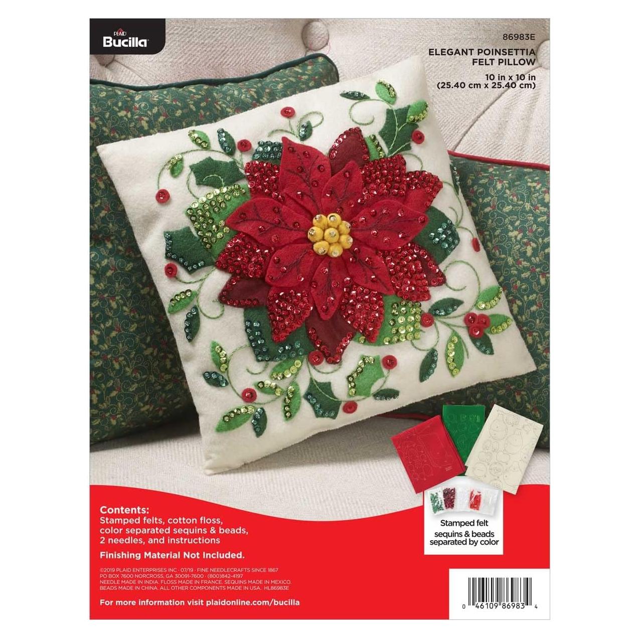 Kit de Bordado Cojín Navidad Bucilla Poinsettia 25.4x25.4cm