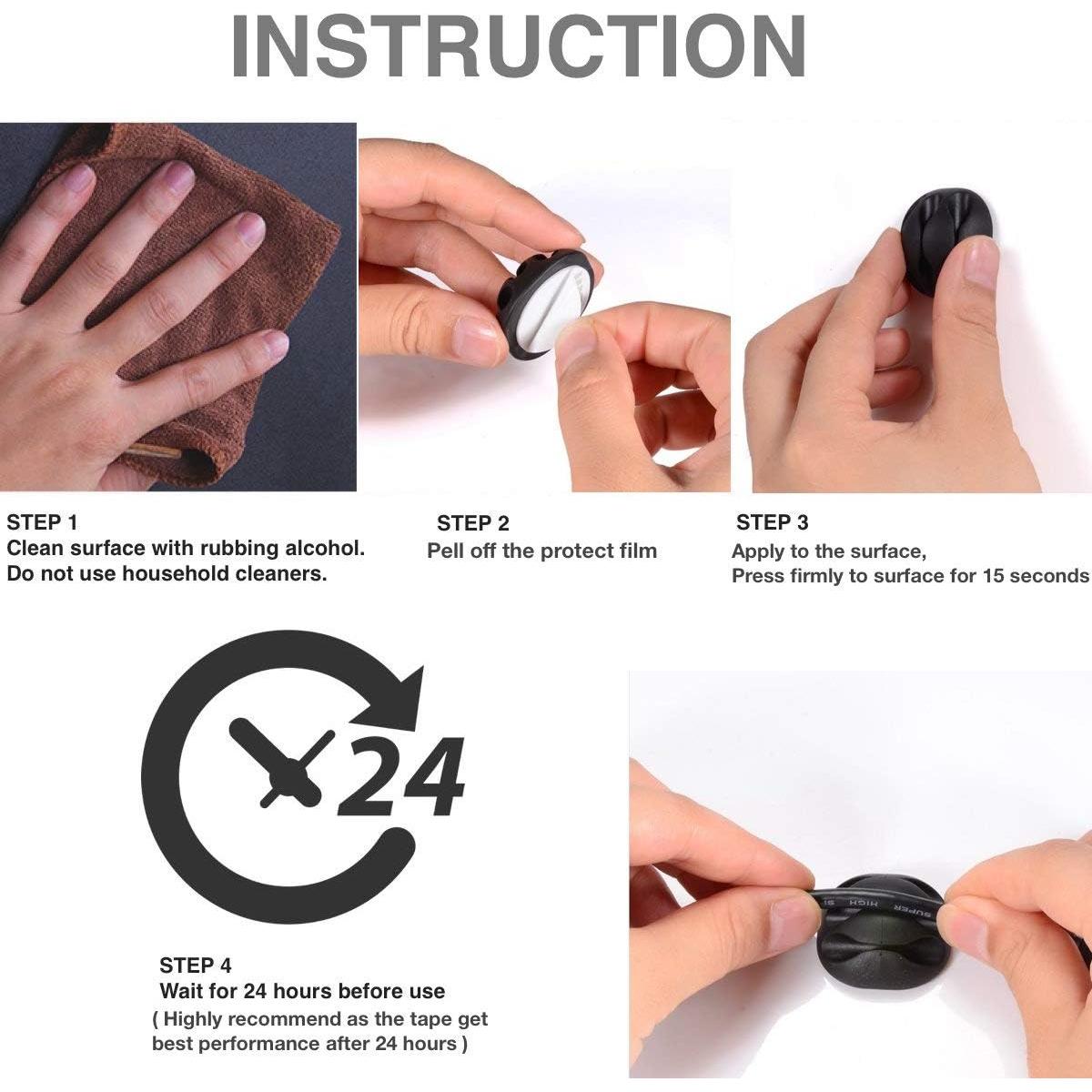 Sujetadores de Cable Ohill, Paquete de 16, Adhesivos Negros