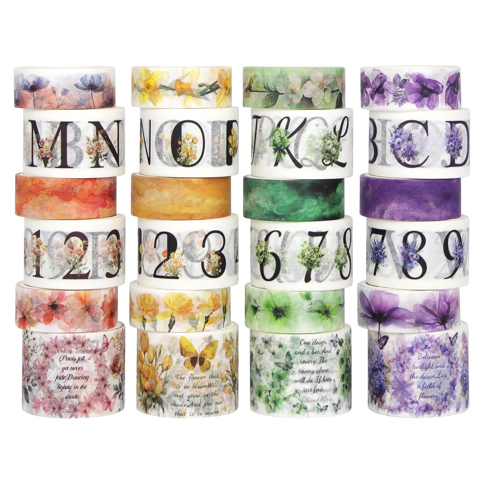 Juego de 24 Rollos de Cinta Washi Floral Ieebee 3cm 4rollos