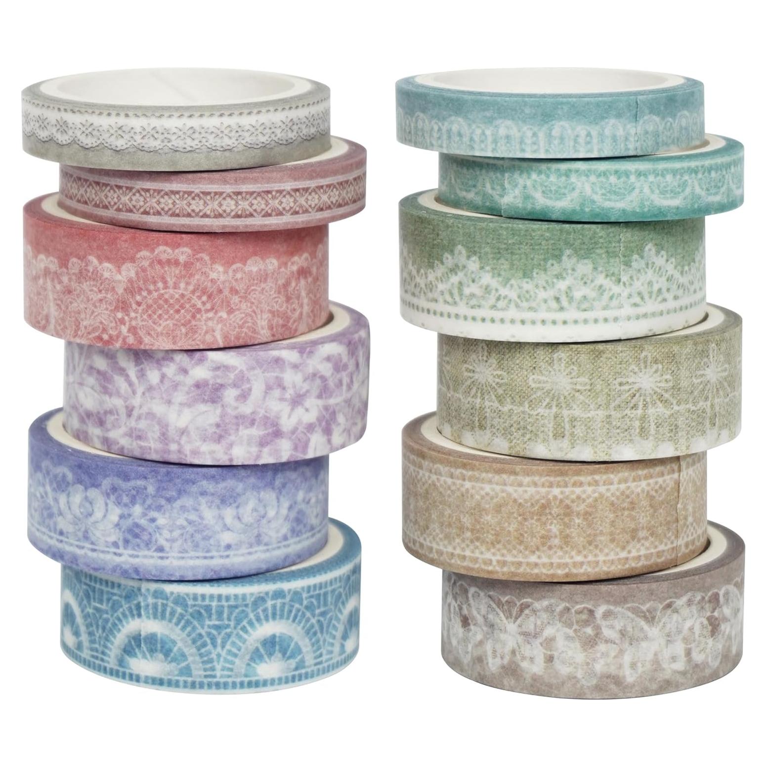 Set de 12 Rollos de Cinta Washi Yubbaex Vintage Floral 7.5mm y 15mm
