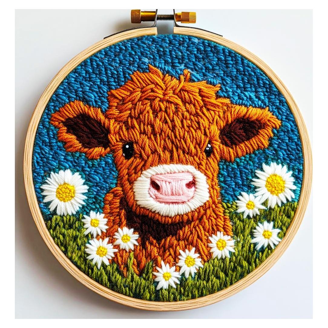 Kit de Aguja de Punch DIY Genérico 20x20cm Vaca y Flor