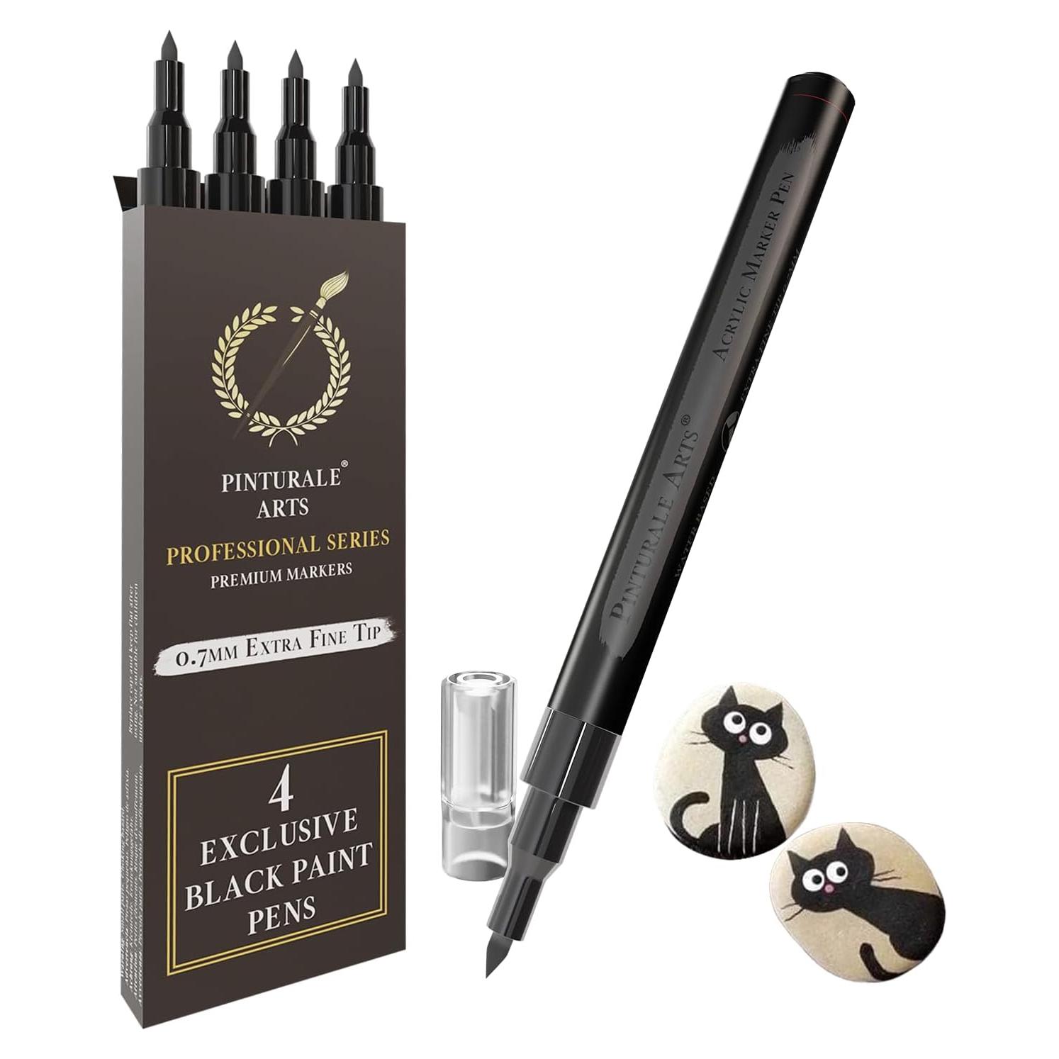 Set de 4 Marcadores de Pintura Acrílica Negra Punta Fina 0.7mm