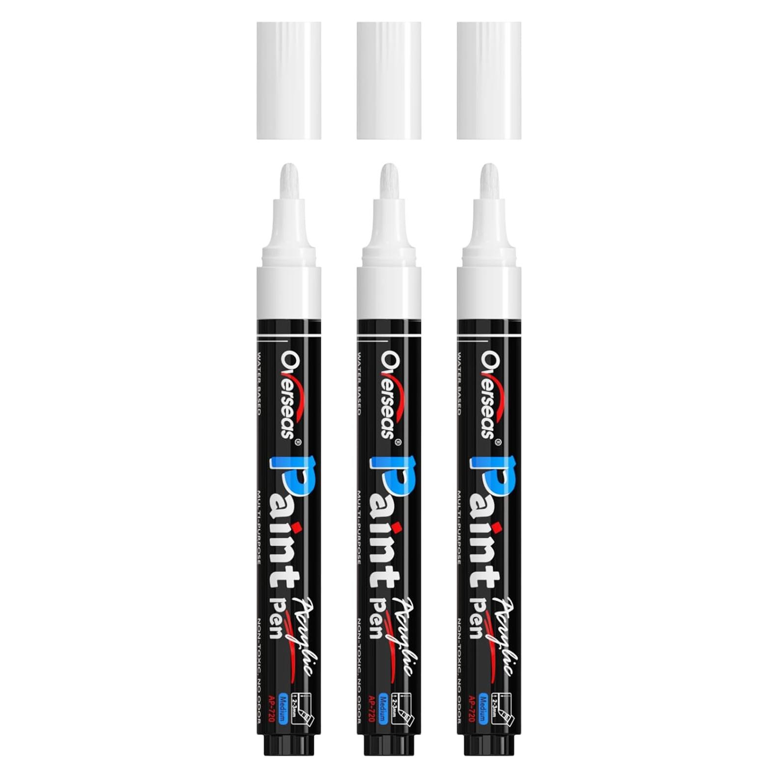 Marcadores Acrílicos Permanentes Blancos Overseas - 3 Unidades, Punta Media, Secado Rápido