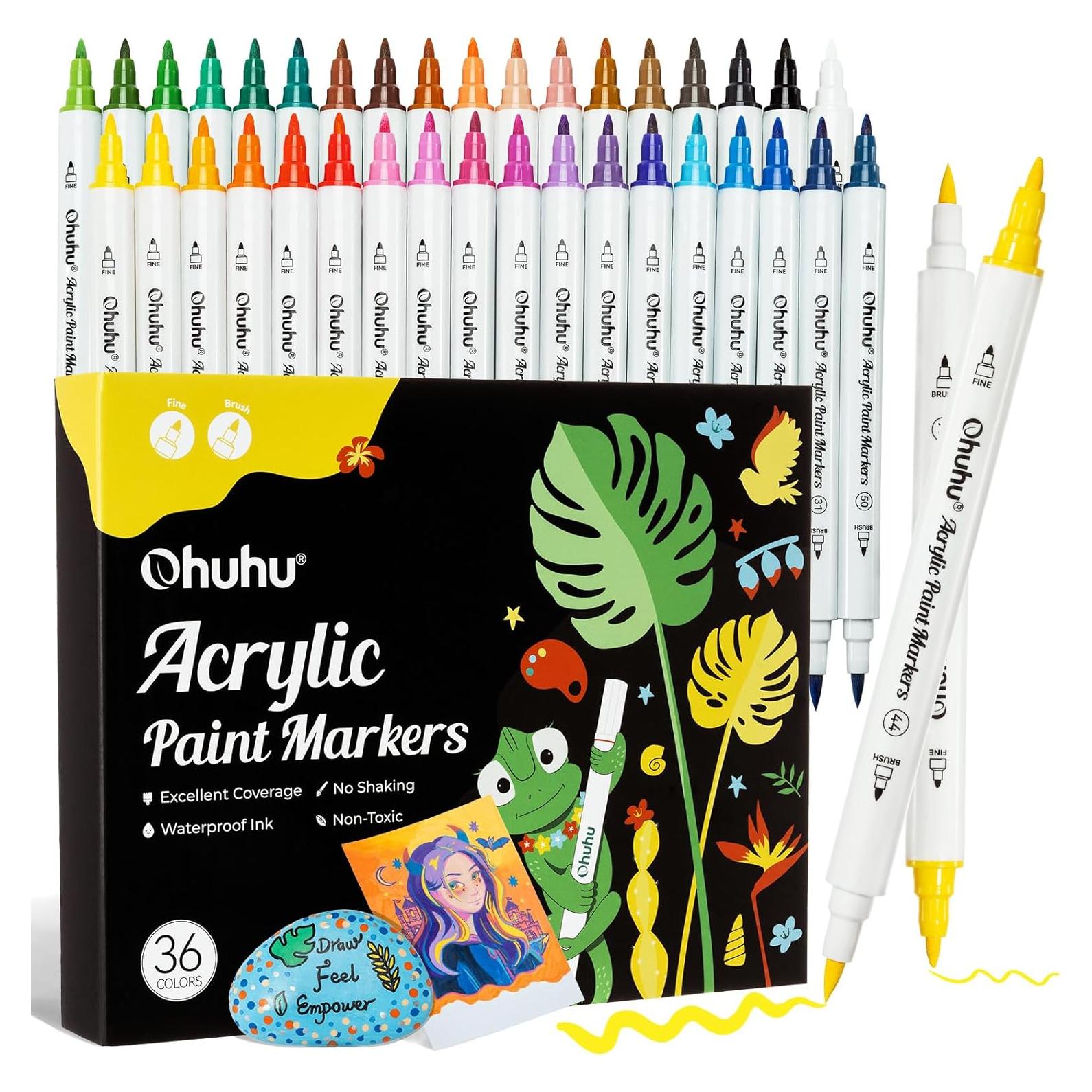 Marcadores Acrílicos Ohuhu 36 Colores Punta Doble Pincel y Fino