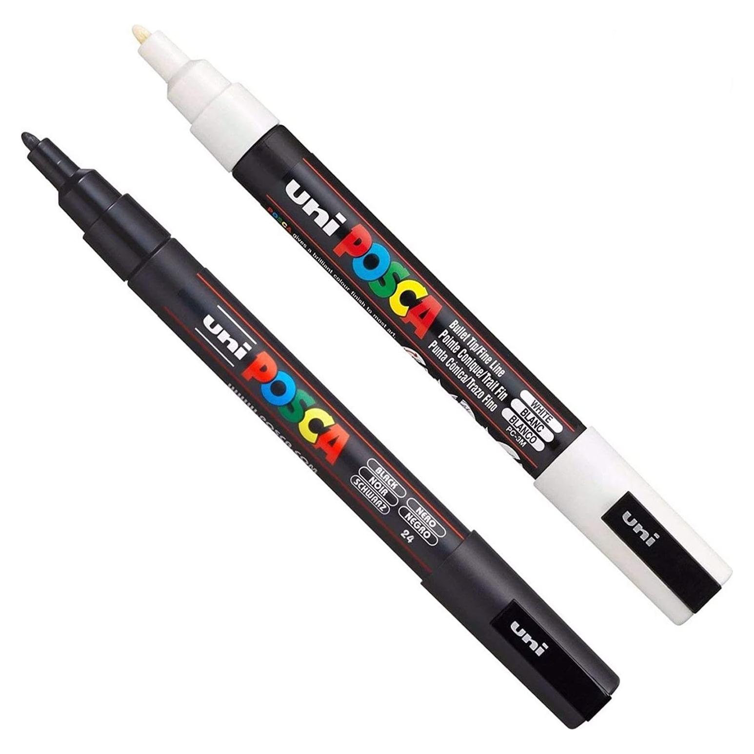 Set de Marcadores Posca PC-3M Negro y Blanco - Punta Fina 0.3mm