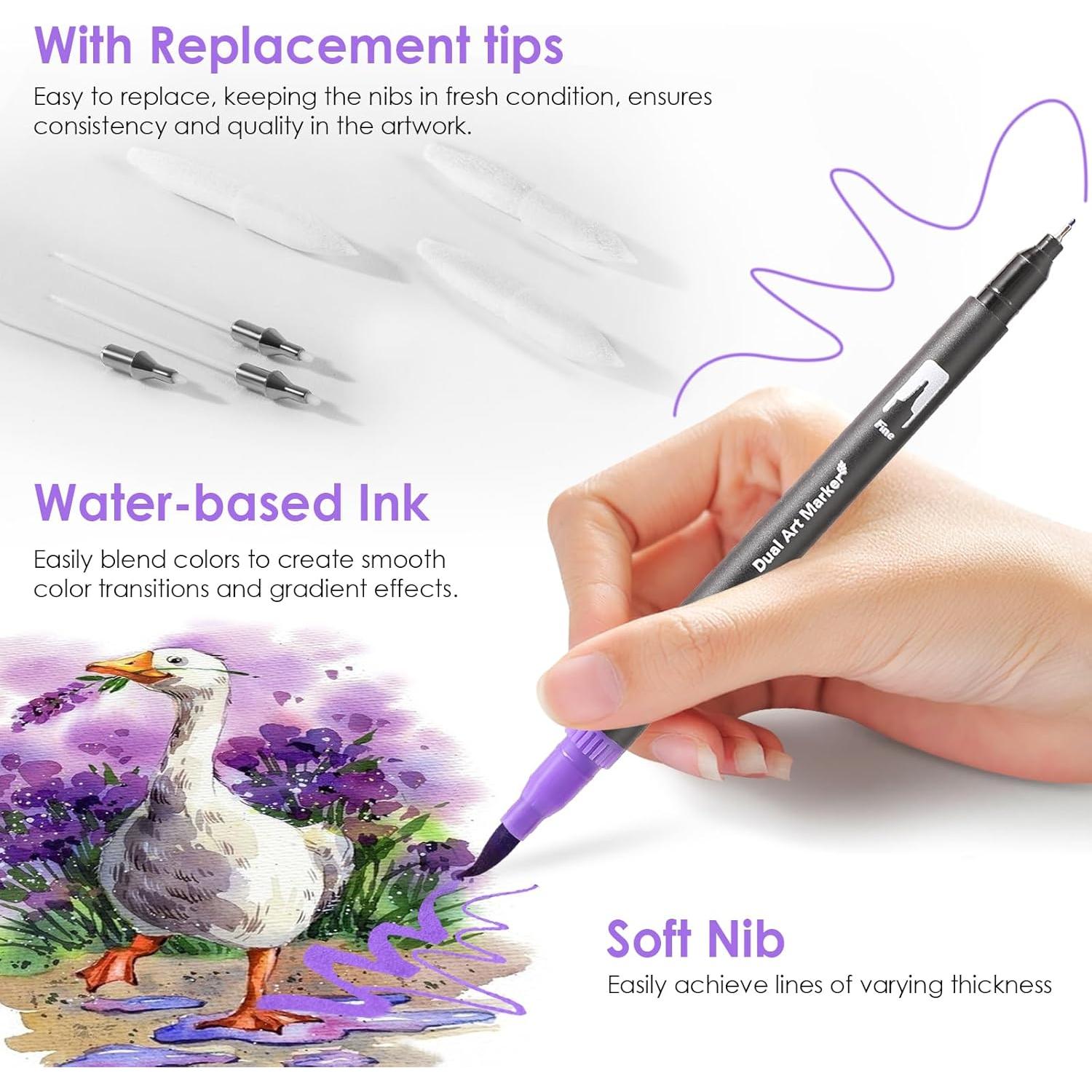 Set de 72 Marcadores Doble Punta TOSHARE - Punta Fina y Pincel