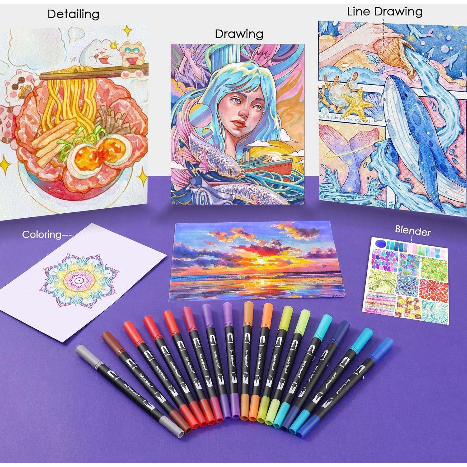 Set de 72 Marcadores Doble Punta TOSHARE - Punta Fina y Pincel