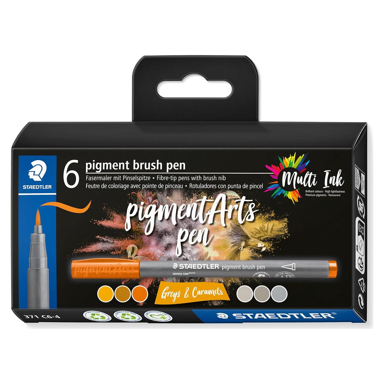 Plumas de Pincel STAEDTLER Pigment Arts - 6 Colores Gris y Caramelo