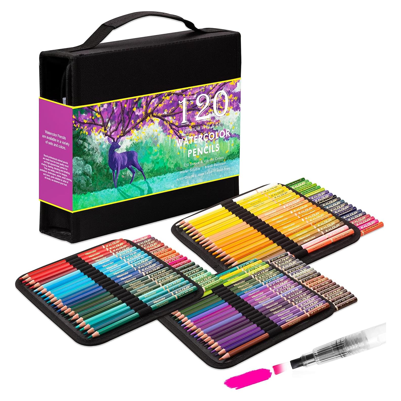 Set de 120 Lápices de Acuarela KALOUR con Pincel y Funda