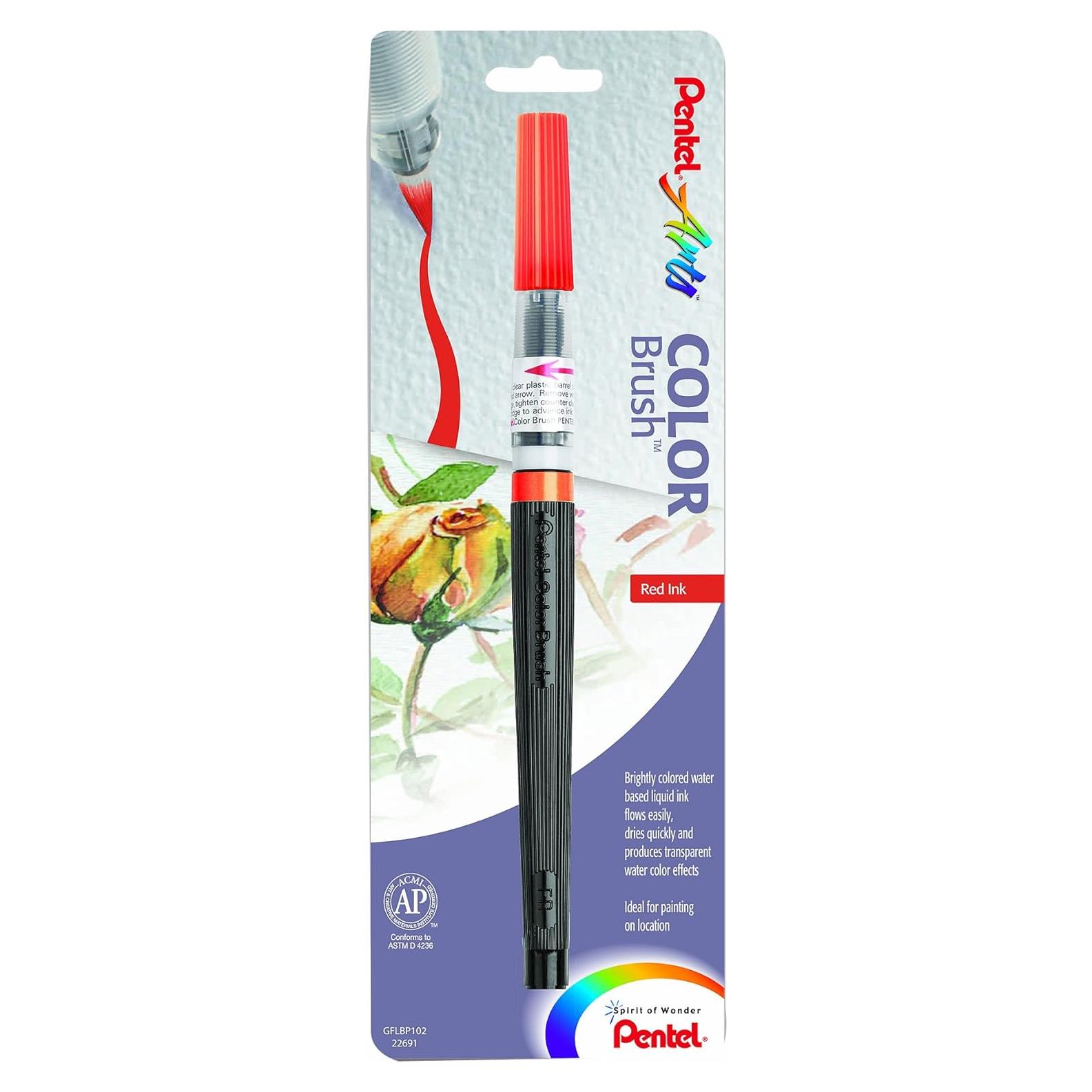 Pincel de Color Pentel Arts Rojo 1-Pack 2mm Nylon