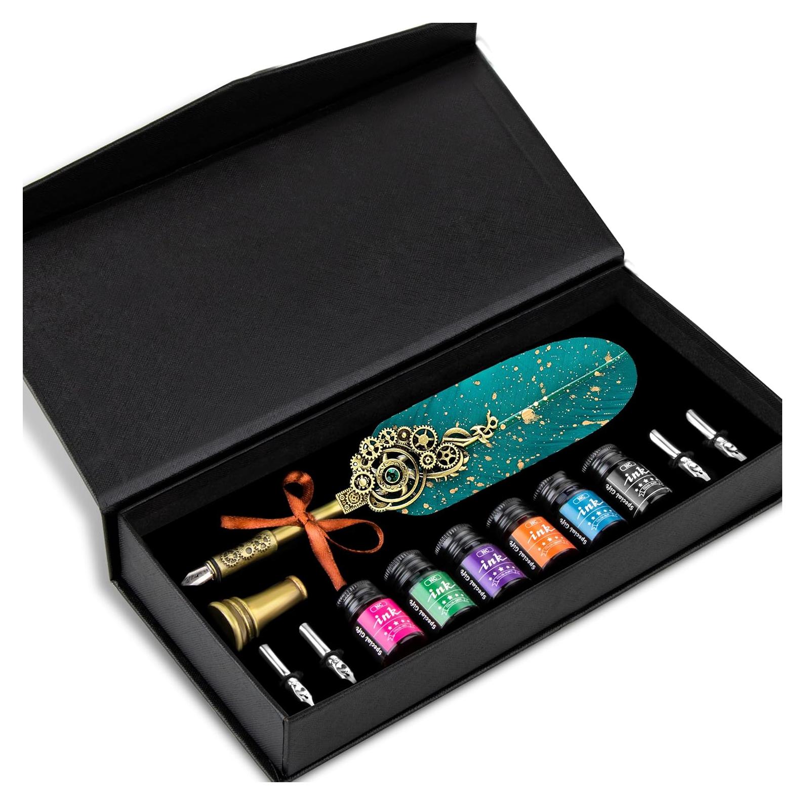 Juego de Pluma de Caligrafía NC con 6 Tintas y Soporte Verde