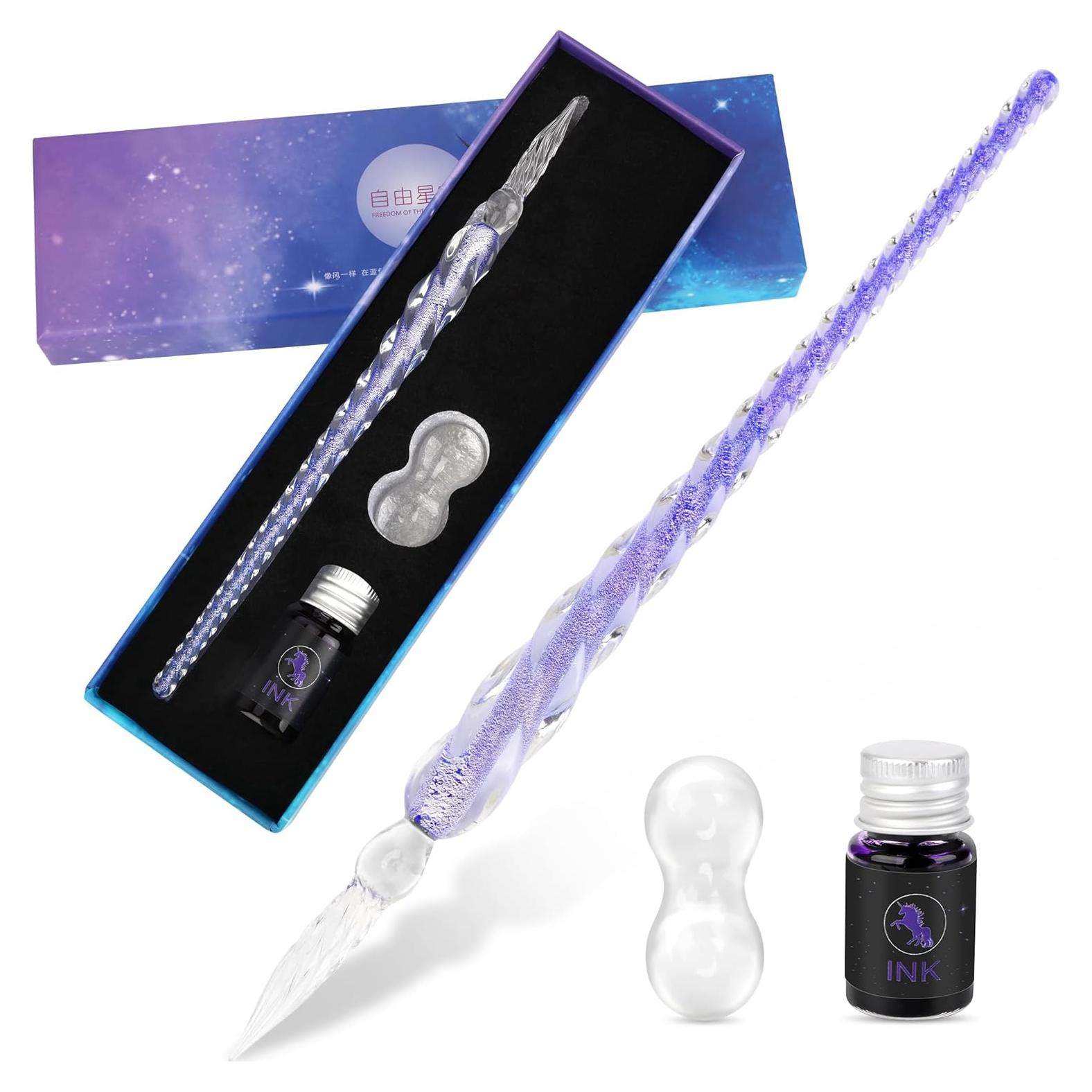 Juego de Plumas de Tinta de Vidrio Luxiv con Soporte - Púrpura