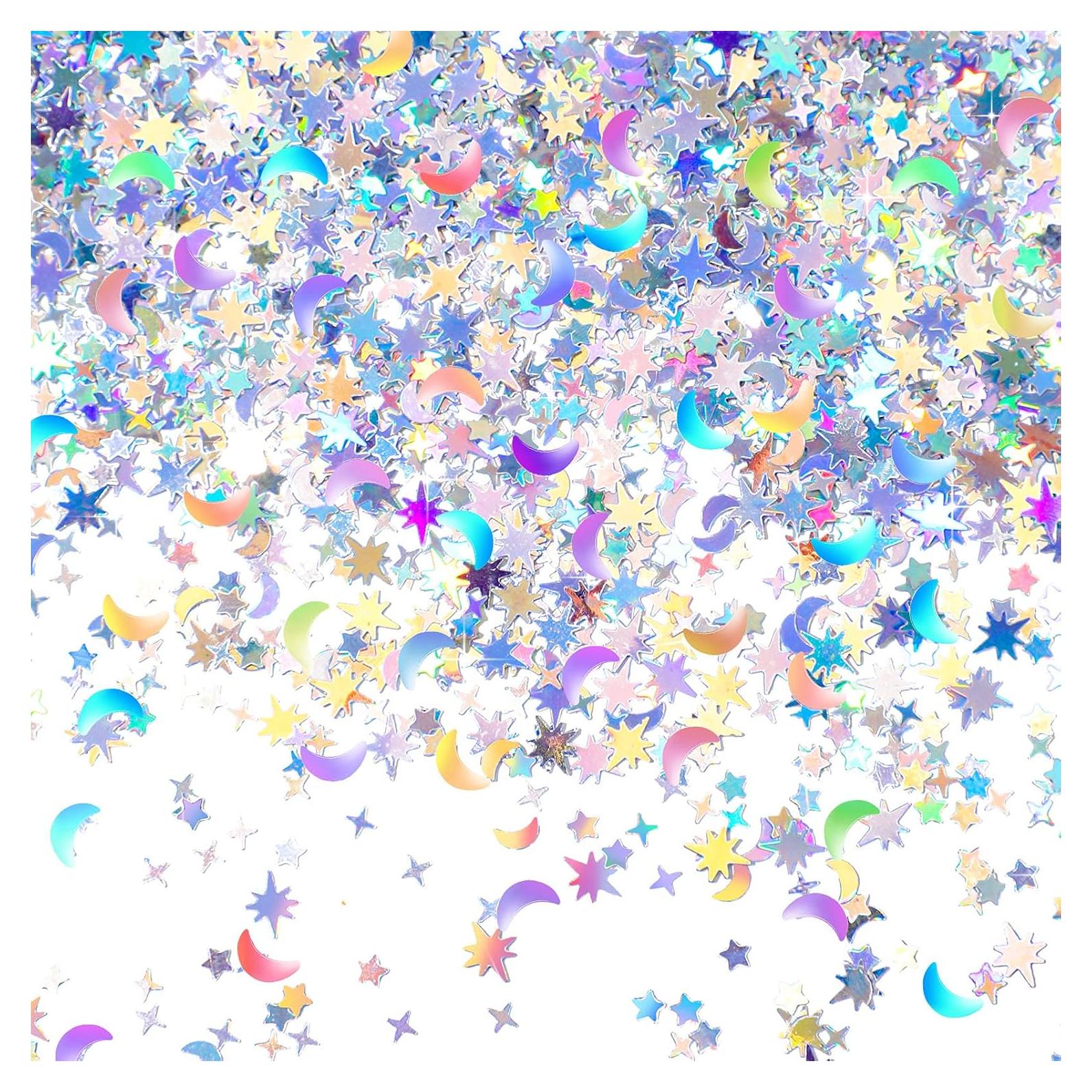 Confeti Holográfico Estrella y Luna 60g Skylety Plata