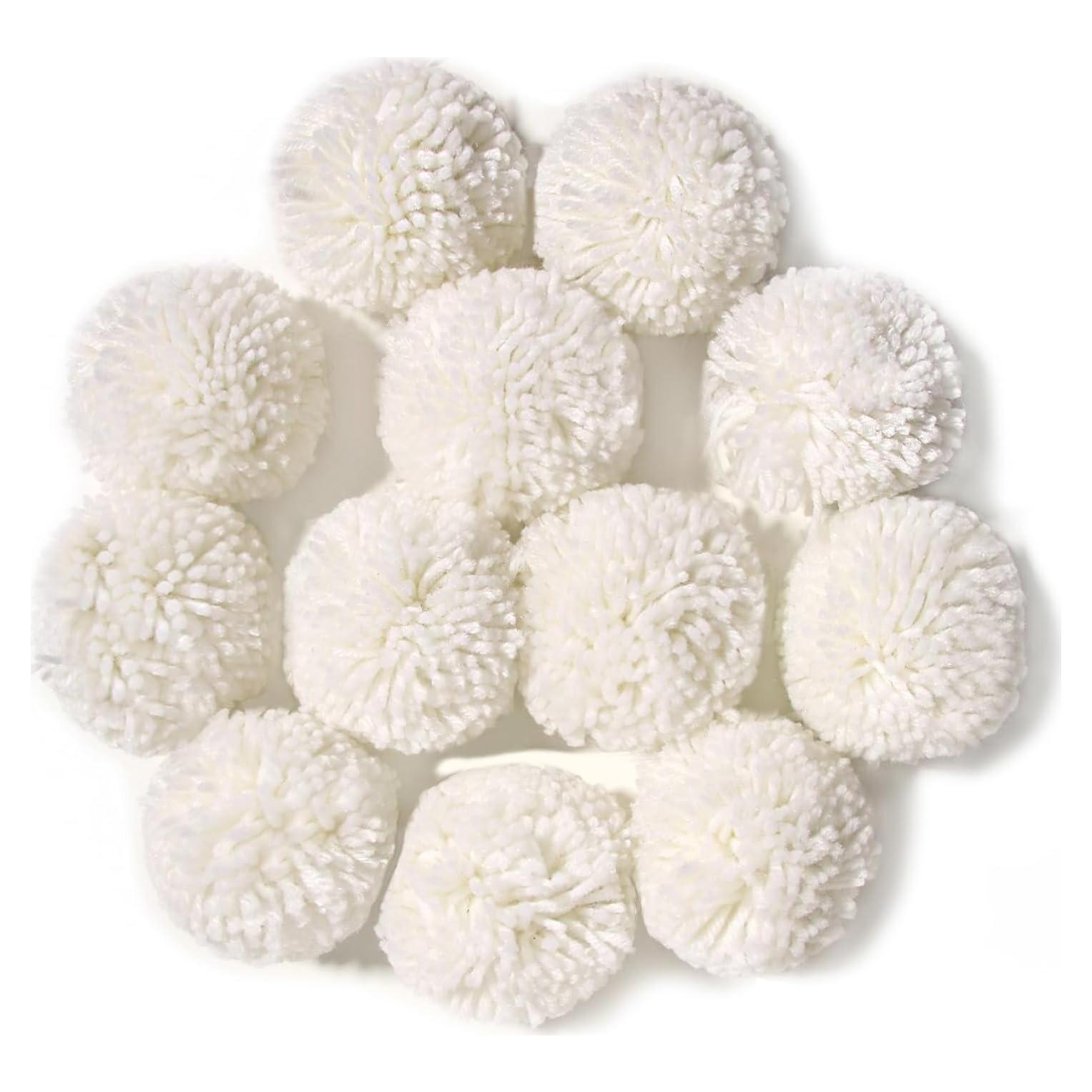 Paquete de 12 Pom Poms de Hilo Blanco 8CM para Manualidades