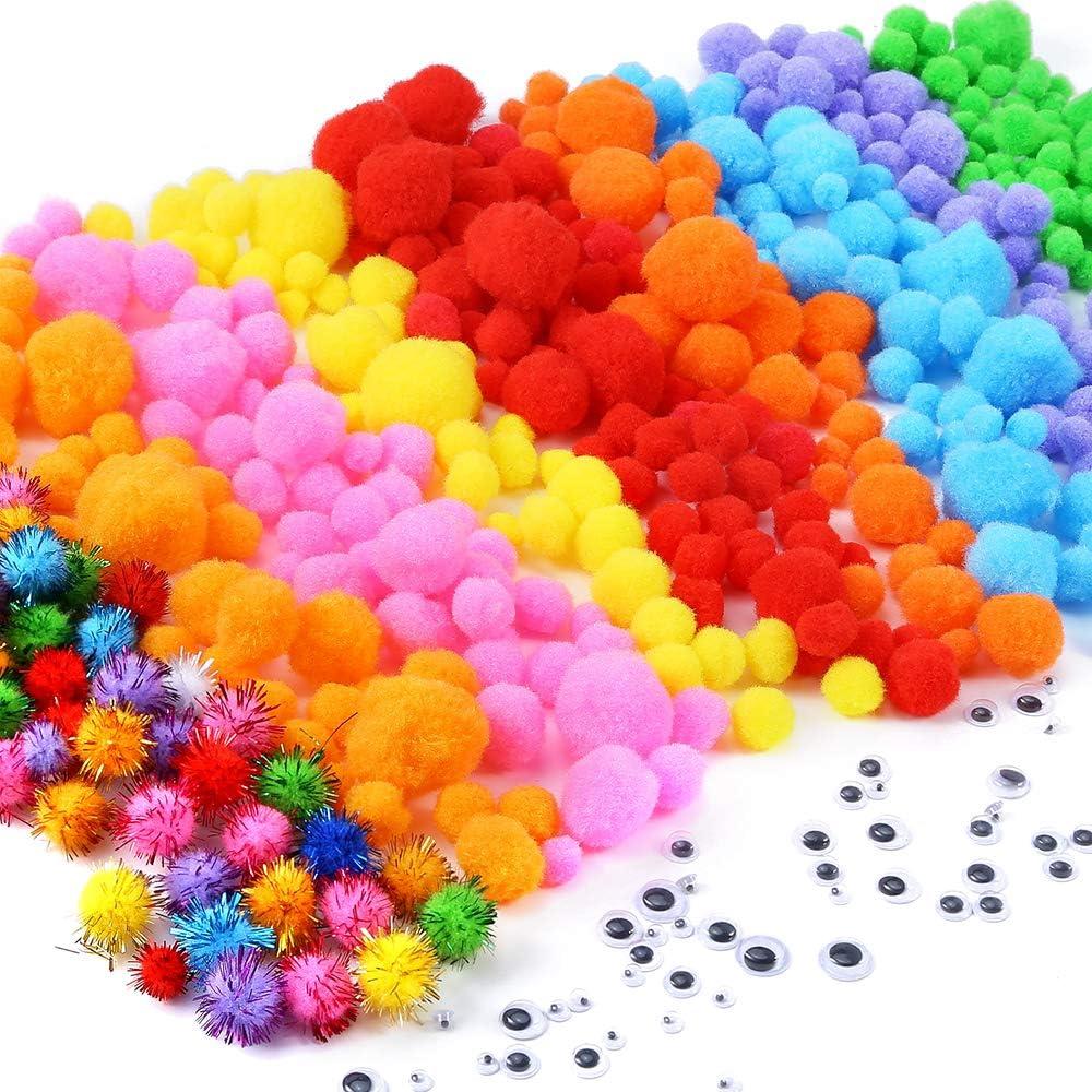 Caydo 2000 Piezas Pompoms Multicolor y Ojos Móviles para Manualidades
