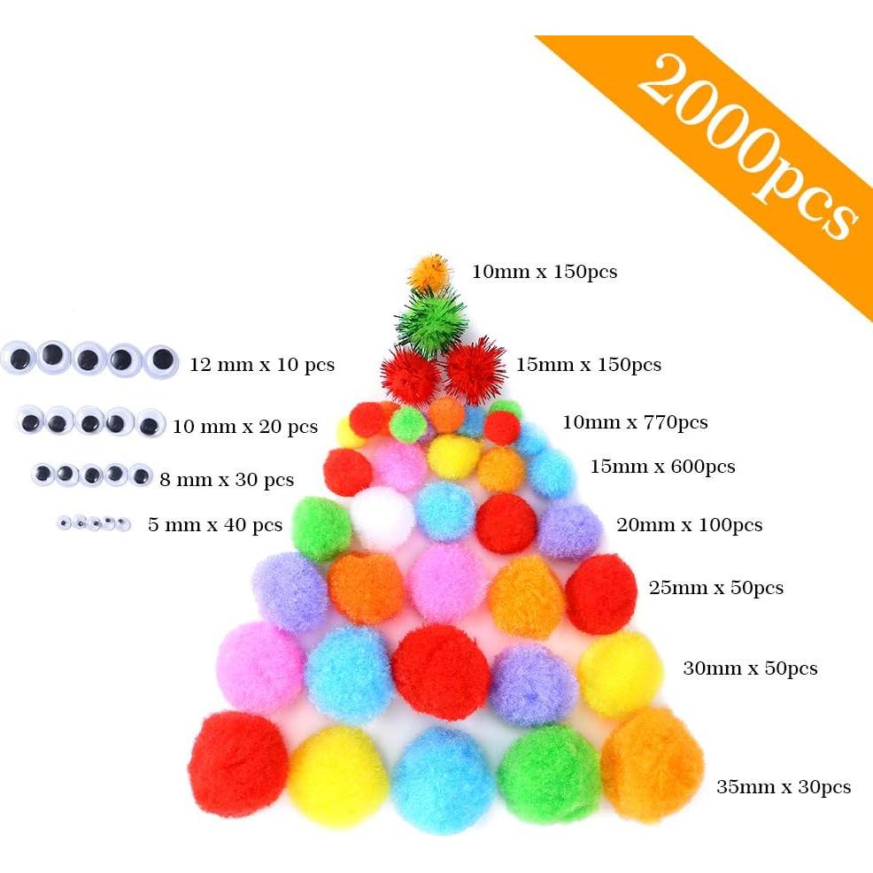 Caydo 2000 Piezas Pompoms Multicolor y Ojos Móviles para Manualidades