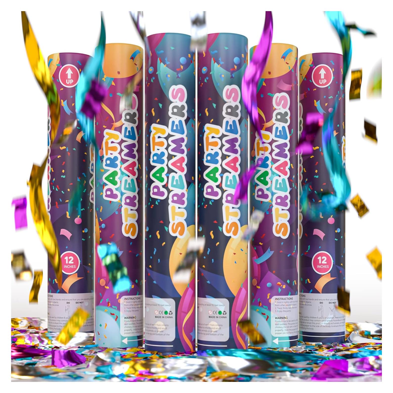 Cañones de Confeti Multicolores TUR - Paquete de 6 - 30.48 cm