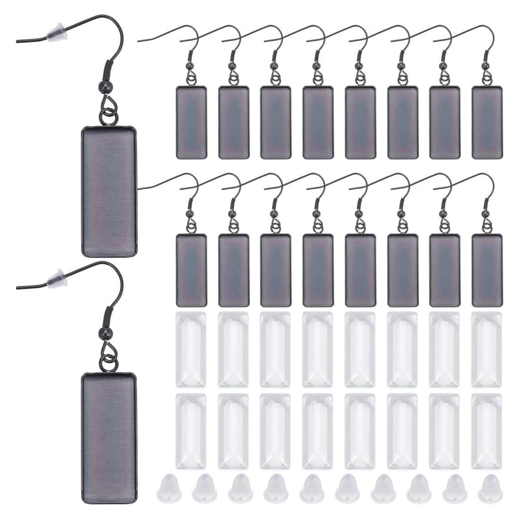 Kit 20 Aretes Bezel Negros SOFPLATE 10x25mm Joyería DIY