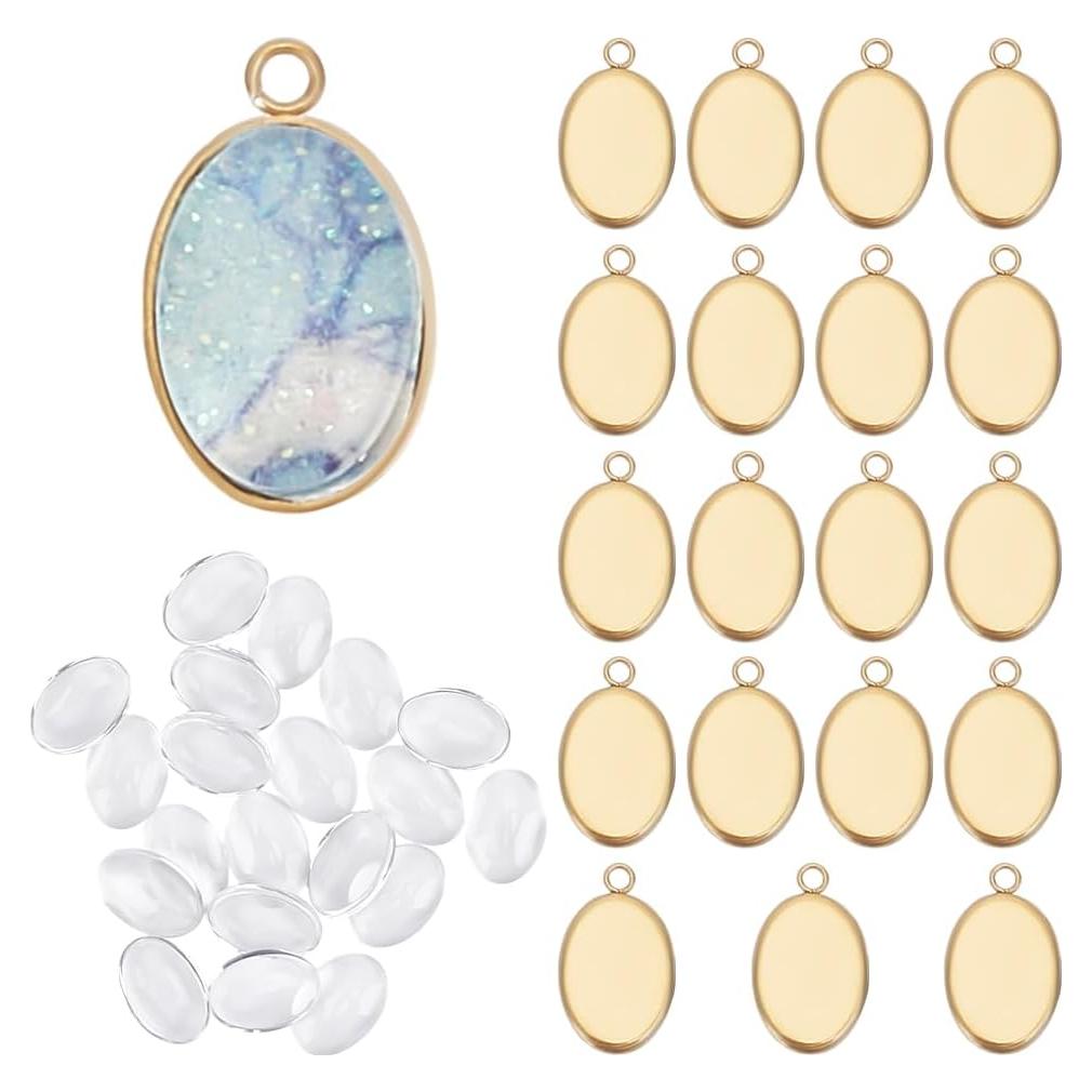 20 Juegos de Pendientes Ovalados HOBBIESAY con Cabochón de Vidrio